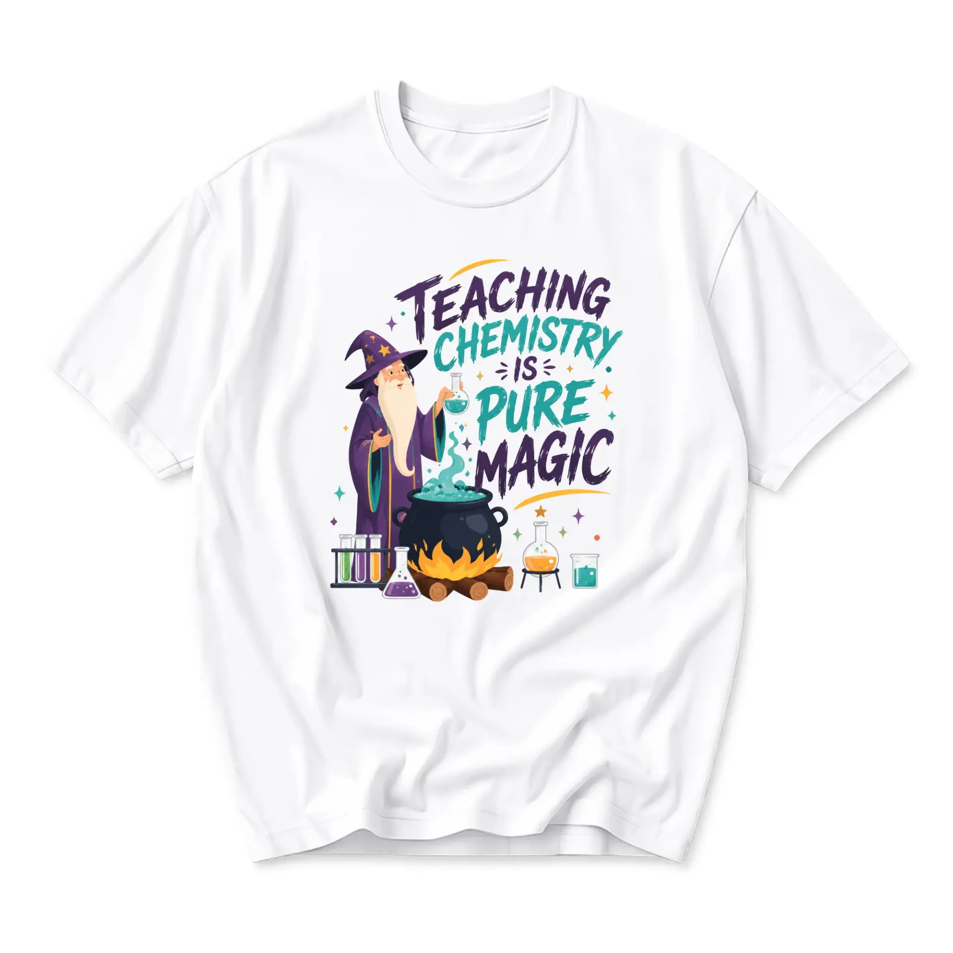 Funny Shirt Teaching Chemistry Is Pure Magic Graphic Tee Unisex Crew Neck Casual Everyday Wear Soft Cotton Blend Top