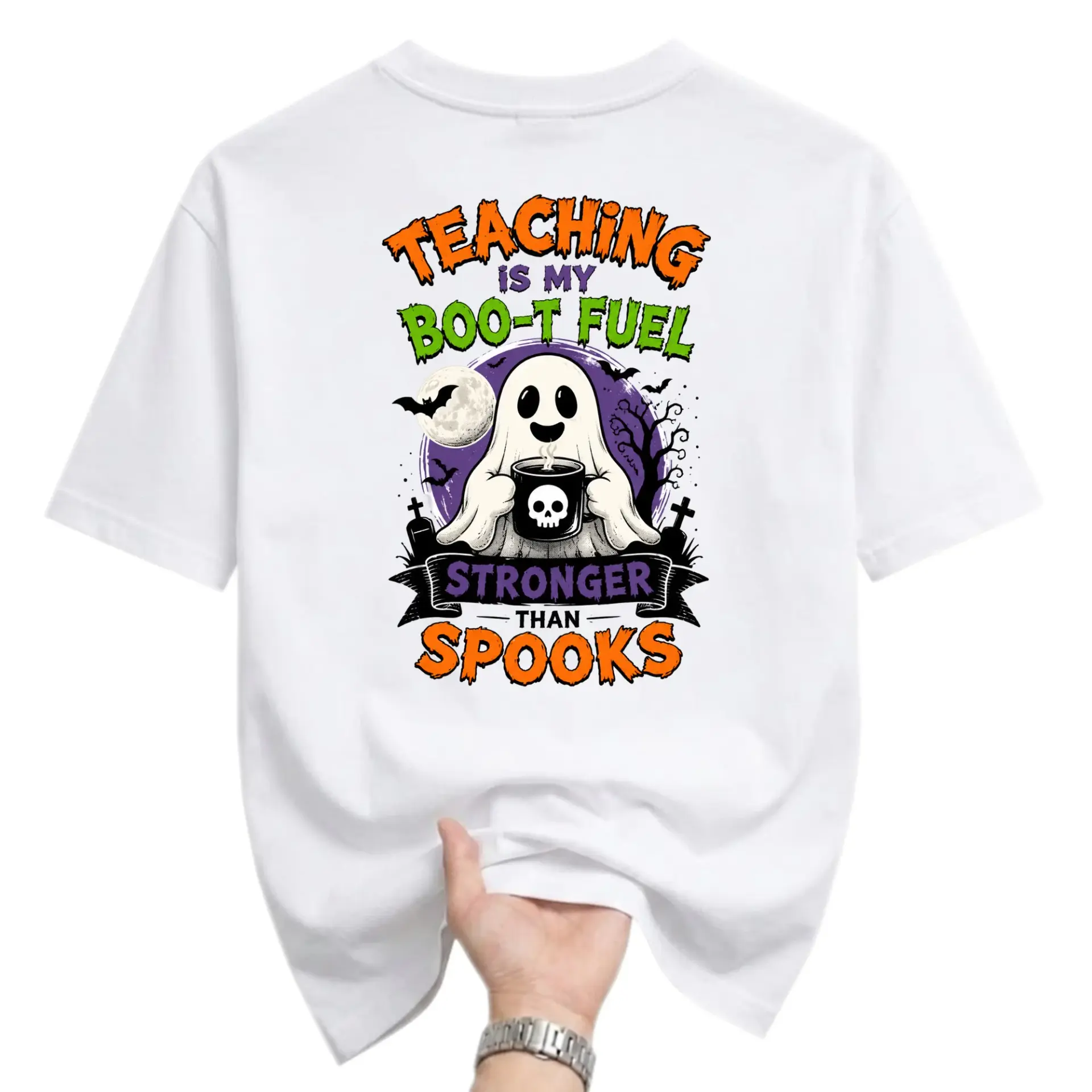 Funny Shirt Teaching Is My Boo-T Fuel Graphic Tee for Educators Soft Cotton Crew Neck Unisex Casual Top White