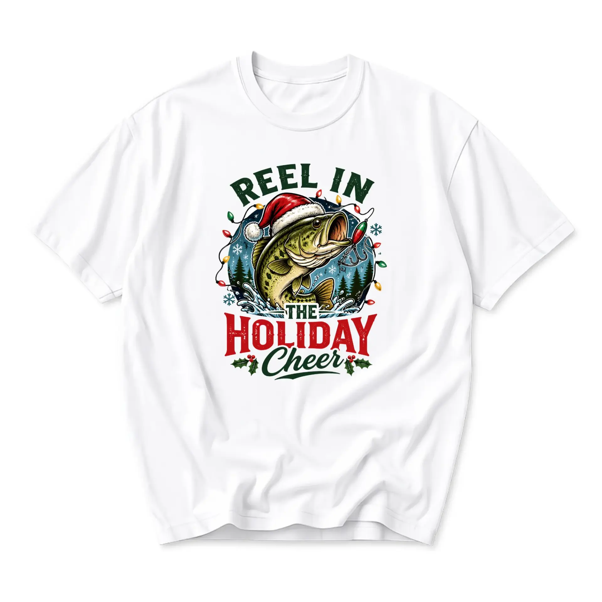 Funny Shirt Reel in the Holiday Cheer Graphic Tee Unisex Crew Neck Casual