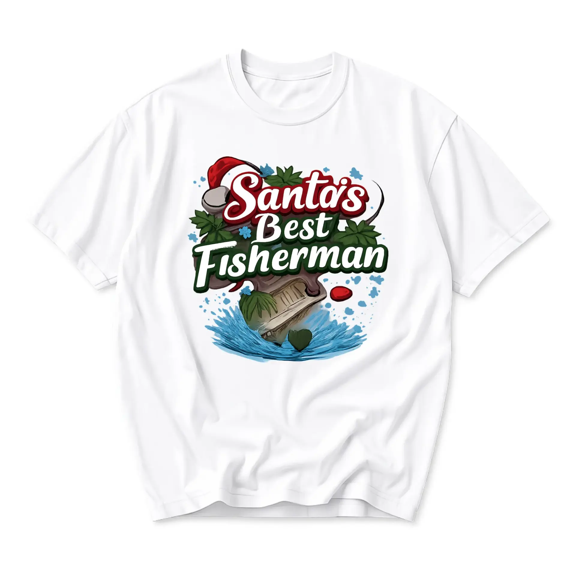 Graphic Tee Santa's Best Fisherman Funny Holiday Fishing Theme Unisex Crew