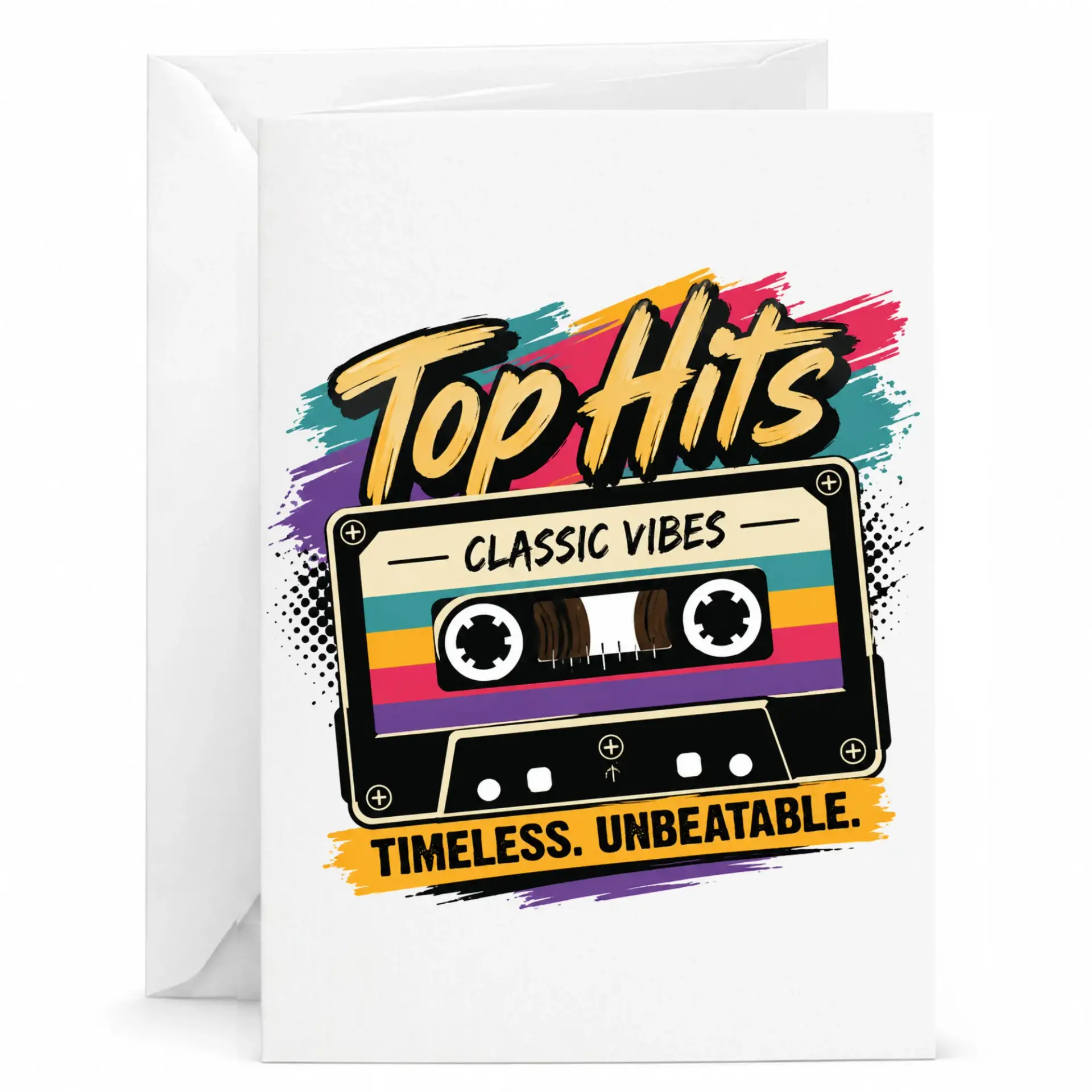 Greeting Card Vintage Cassette Tape Top Hits Classic Vibes Design for Music Lovers and Retro Style Enthusiasts