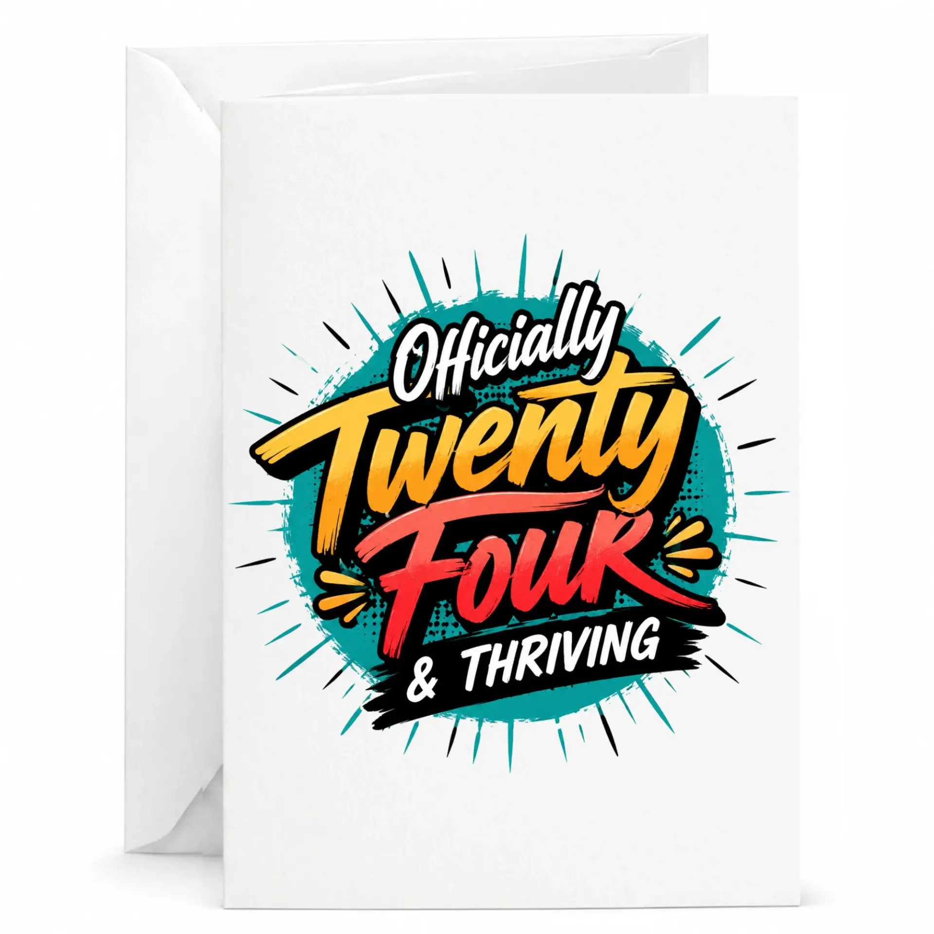 Birthday Card Officially Twenty Four and Thriving, Vibrant Typography Design Greeting Card for 24th Birthday Celebration