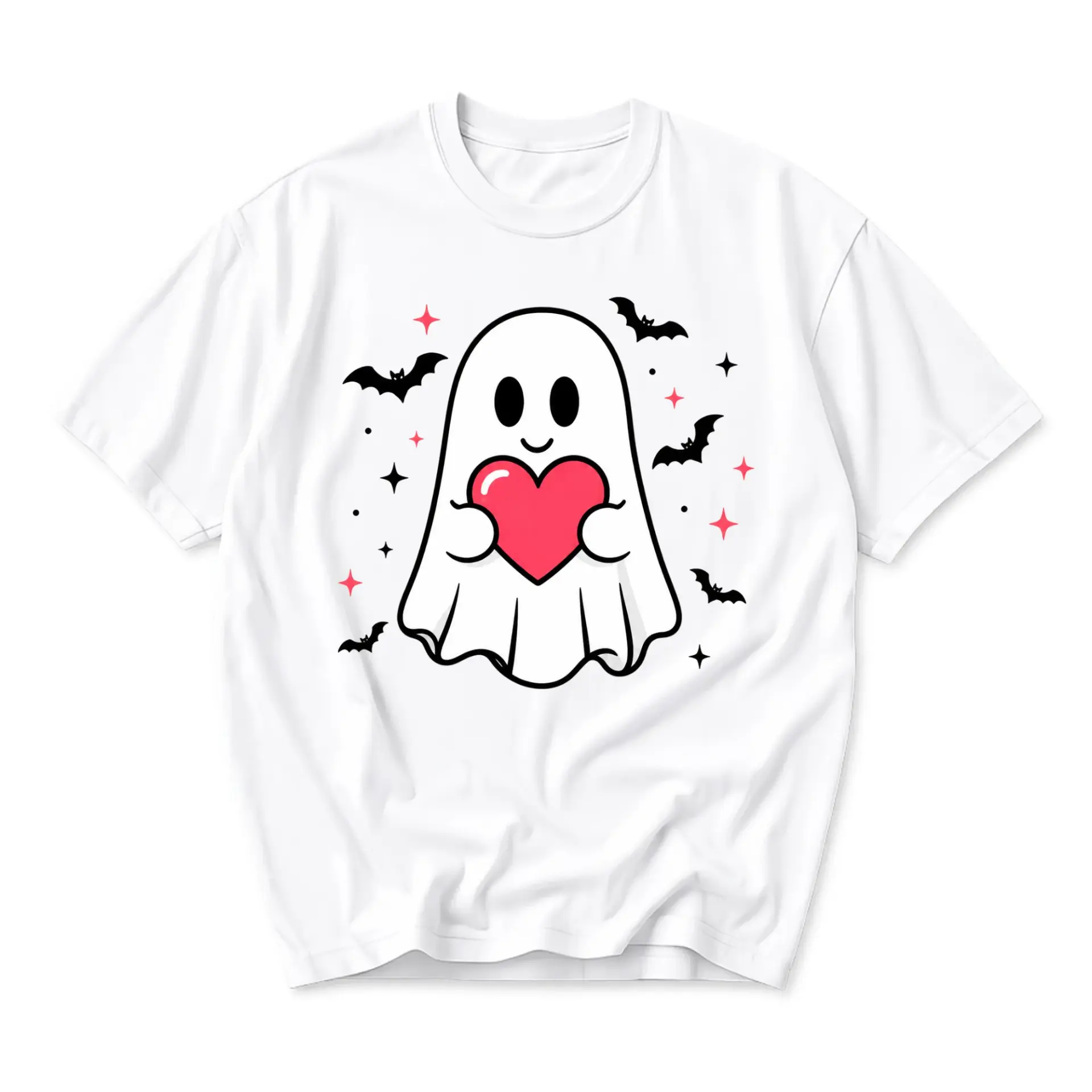 Graphic Tee Cute Ghost Holding Heart T-Shirt Unisex Crew Neck Soft Cotton Casual Everyday Apparel for Seasonal Style