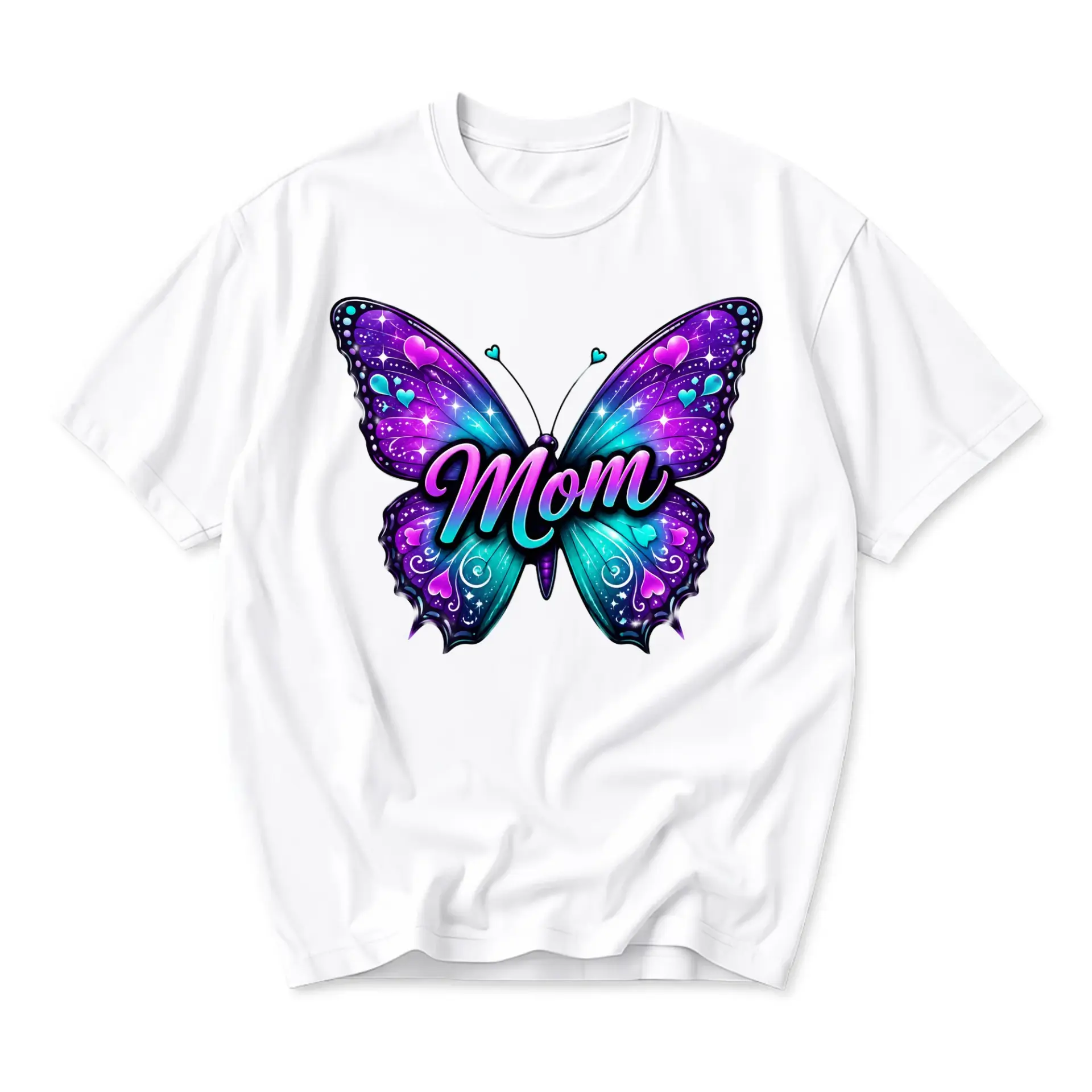 Graphic Tee Mom Butterfly Print Unisex Crew Neck Shirt Casual Everyday Apparel for Women and Mothers White Cotton Top