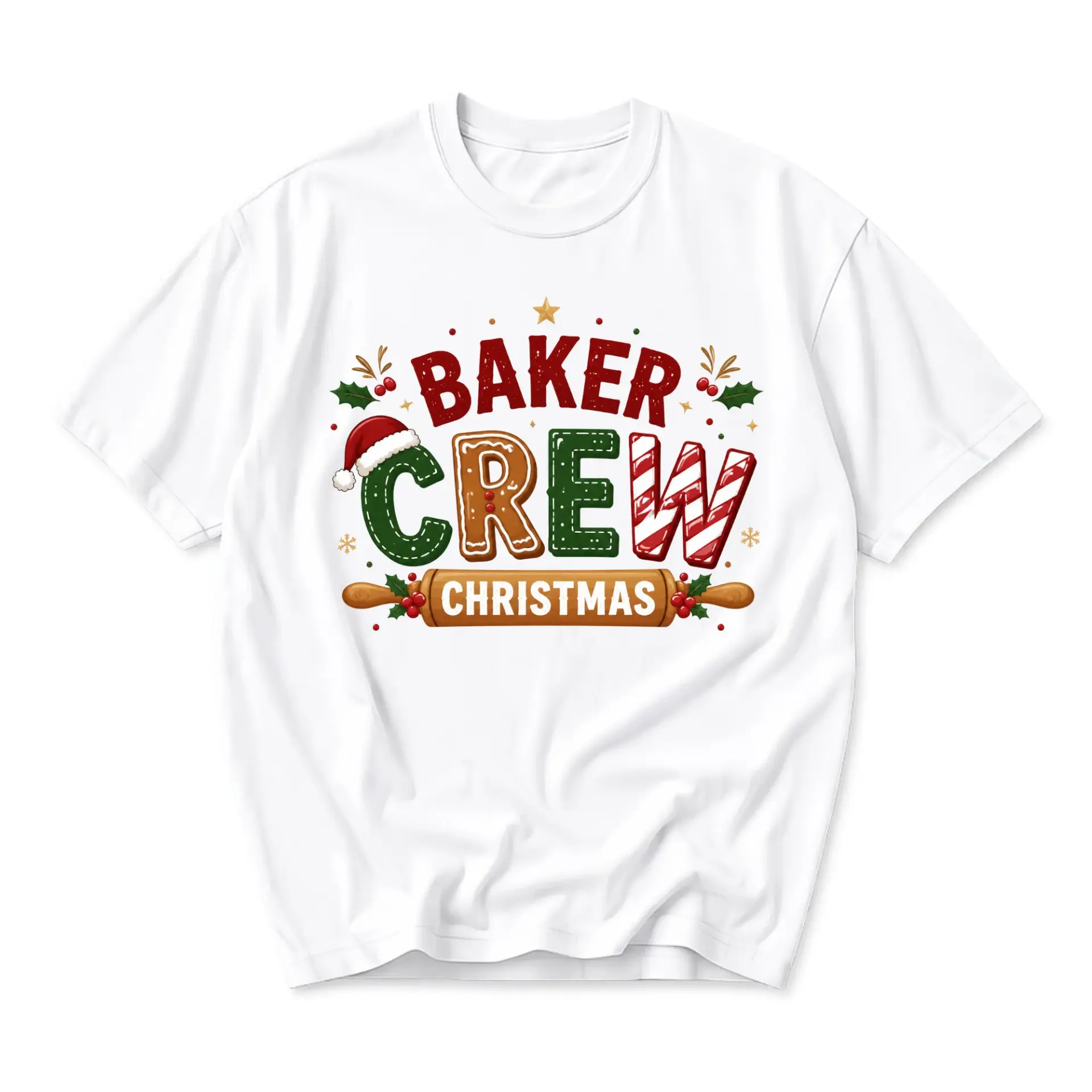 Graphic Tee Baker Crew Christmas Unisex Shirt Festive Holiday Baking Theme Casual Short Sleeve Cotton Blend Apparel