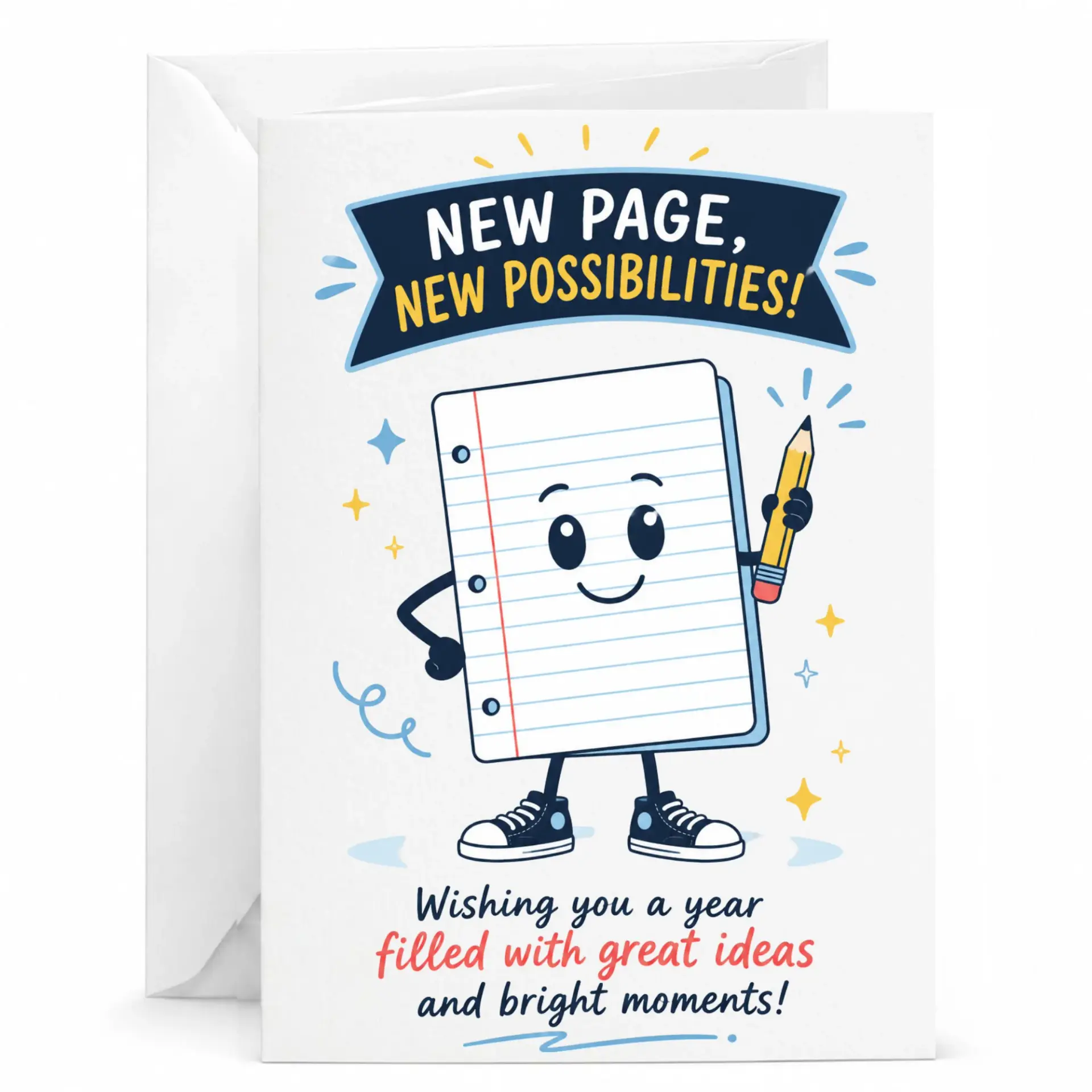Greeting Card New Page Possibilities Inspirational Character Art Note Paper Illustration for Encouragement and Support