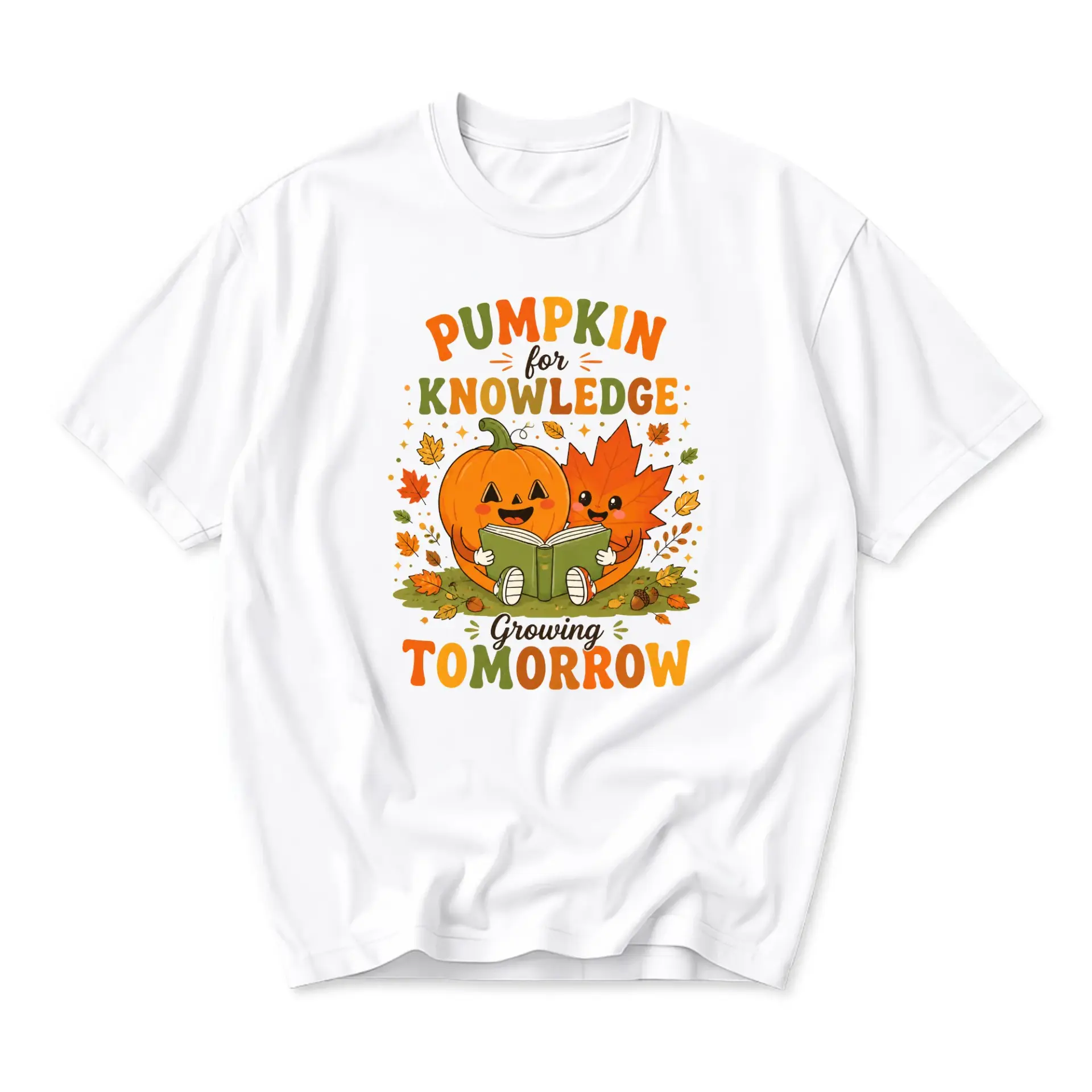 Graphic Tee Unisex Pumpkin for Knowledge Growing Tomorrow Fall Leaves Autumn Season Casual Short Sleeve Shirt