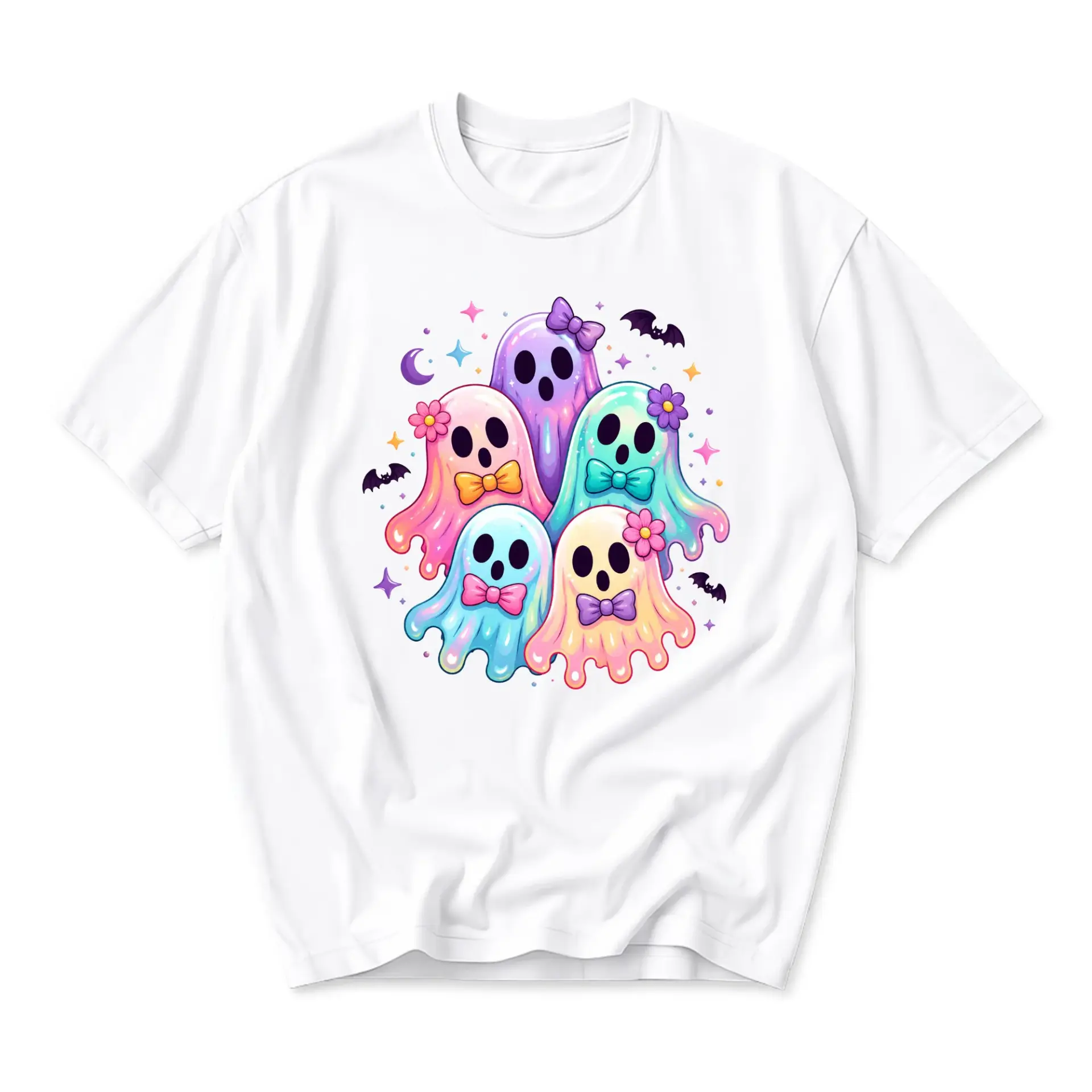 Graphic Tee Cute Pastel Ghost Friends Shirt Unisex Crew Neck Apparel for Casual Wear and Everyday Comfortable Outfit Style