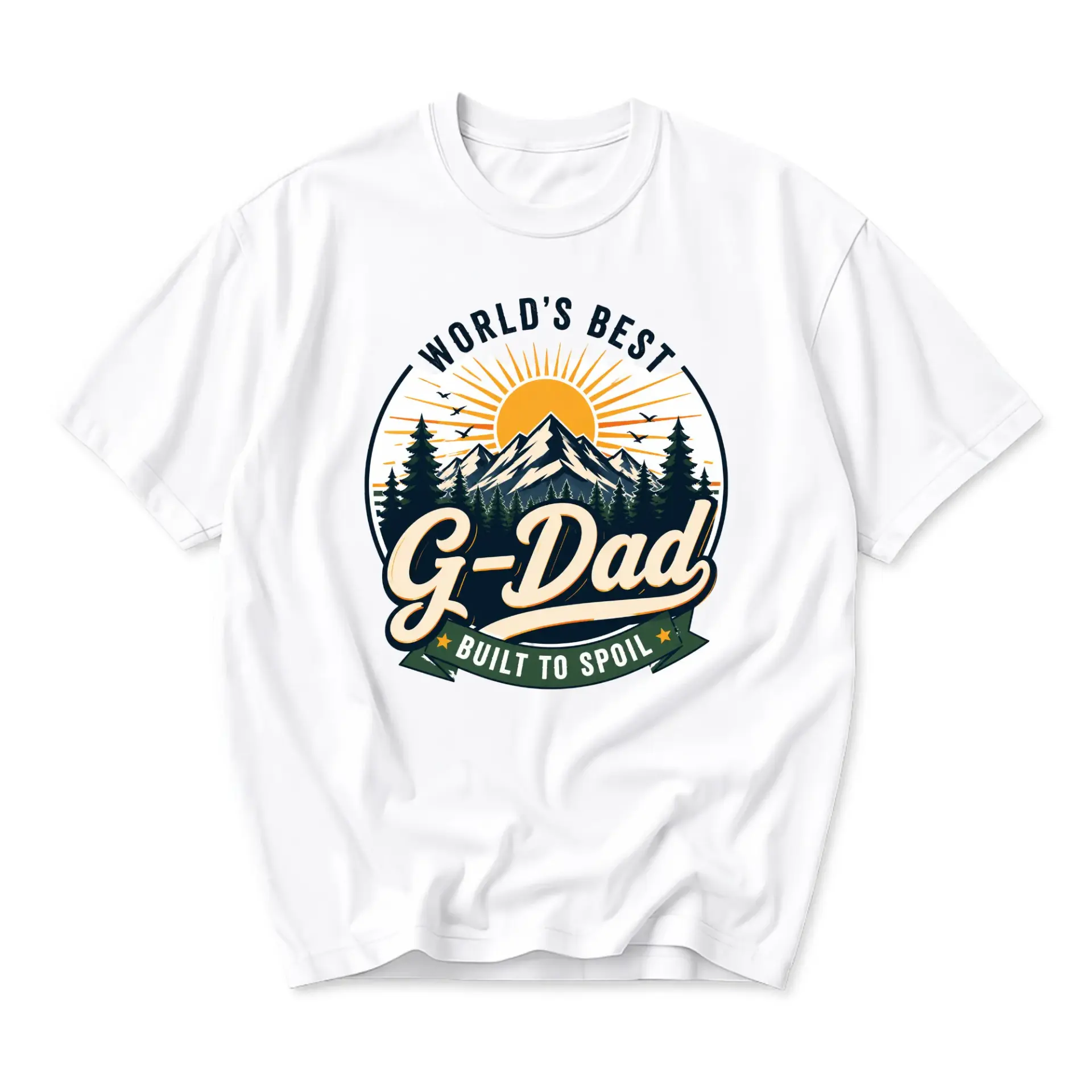 T-shirt World's Best G-Dad Built to Spoil Graphic Tee Mountain Nature Theme Casual Unisex Crew Neck Short Sleeve Top