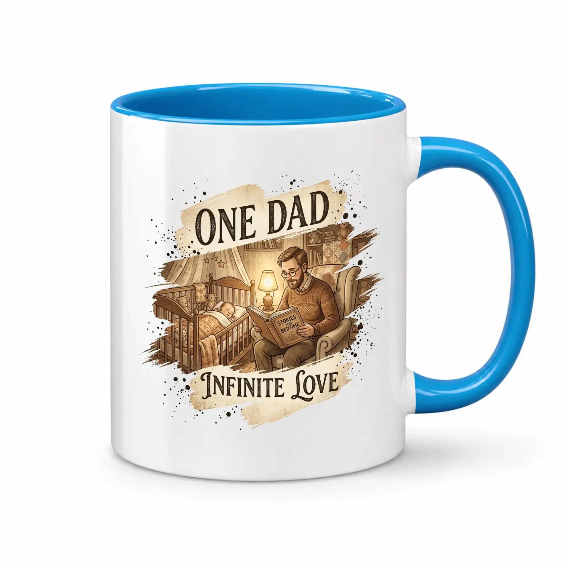 Heartfelt One Dad Infinite Love Ceramic Coffee Mug Featuring Illustrated Father Reading Story Design