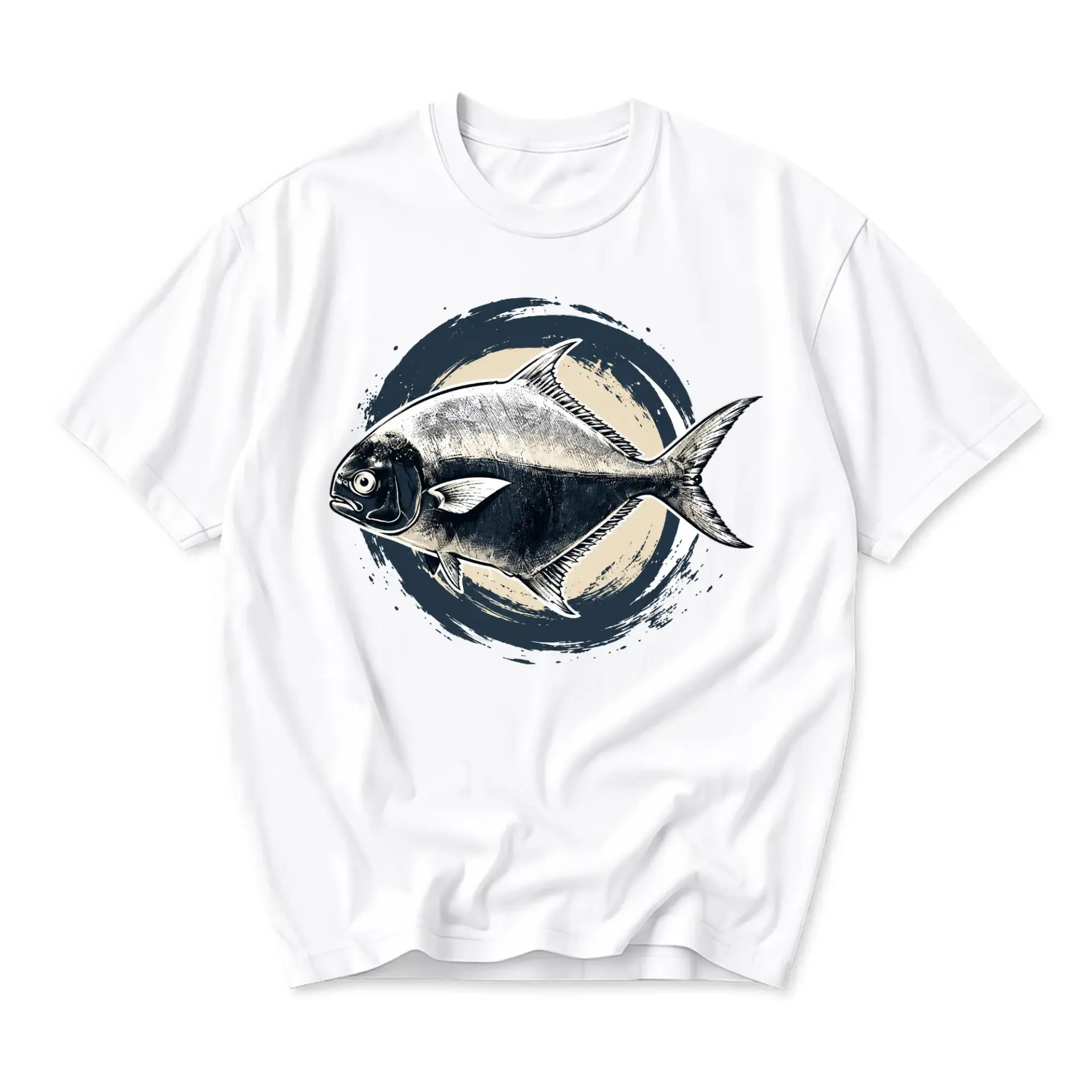 Graphic Tee Fish Illustration Unisex Casual Cotton Blend Crew Neck Shirt