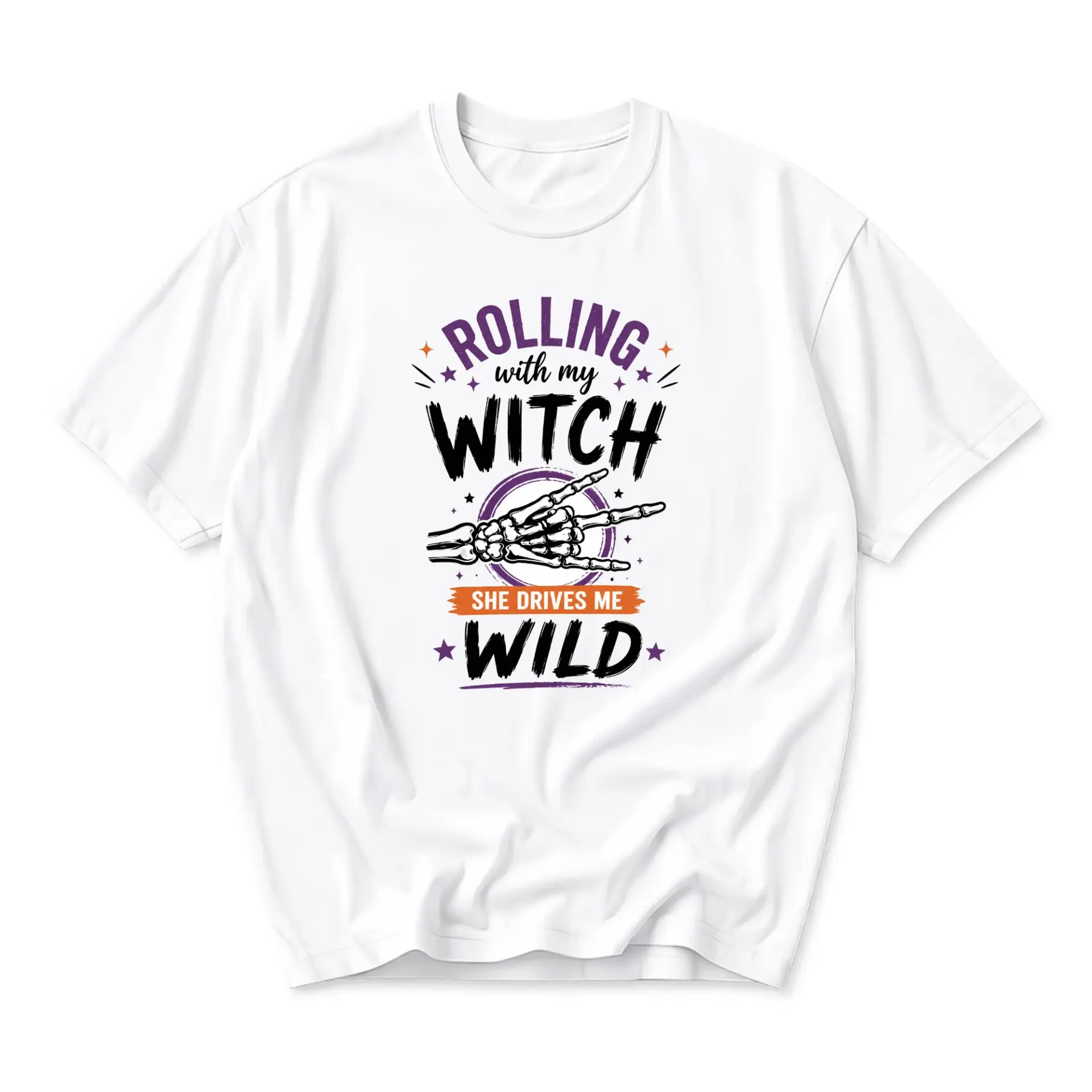 Funny Shirt Rolling with My Witch Graphic Tee Unisex Crew Neck Short Sleeve Casual Cotton Blend Apparel for Adults