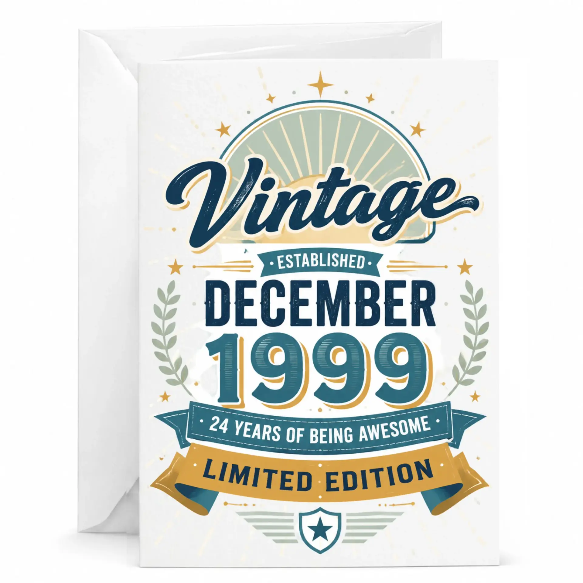 Birthday Card Vintage Established December 1999 Greeting Card for Milestone Celebration and Special Anniversary