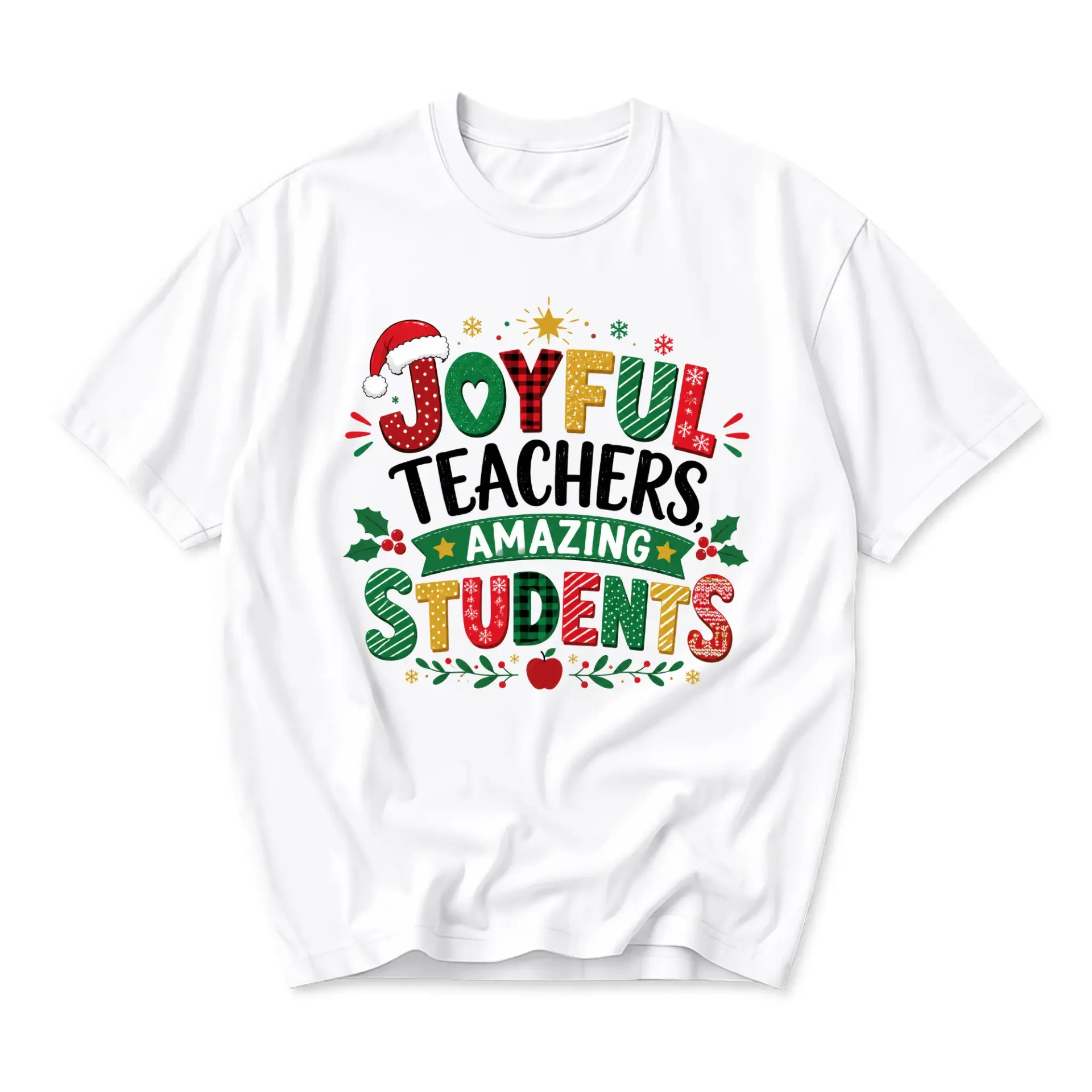 Graphic Tee Joyful Teachers Amazing Students Holiday Shirt Unisex Crew Neck Short Sleeve Soft Casual Cotton Apparel