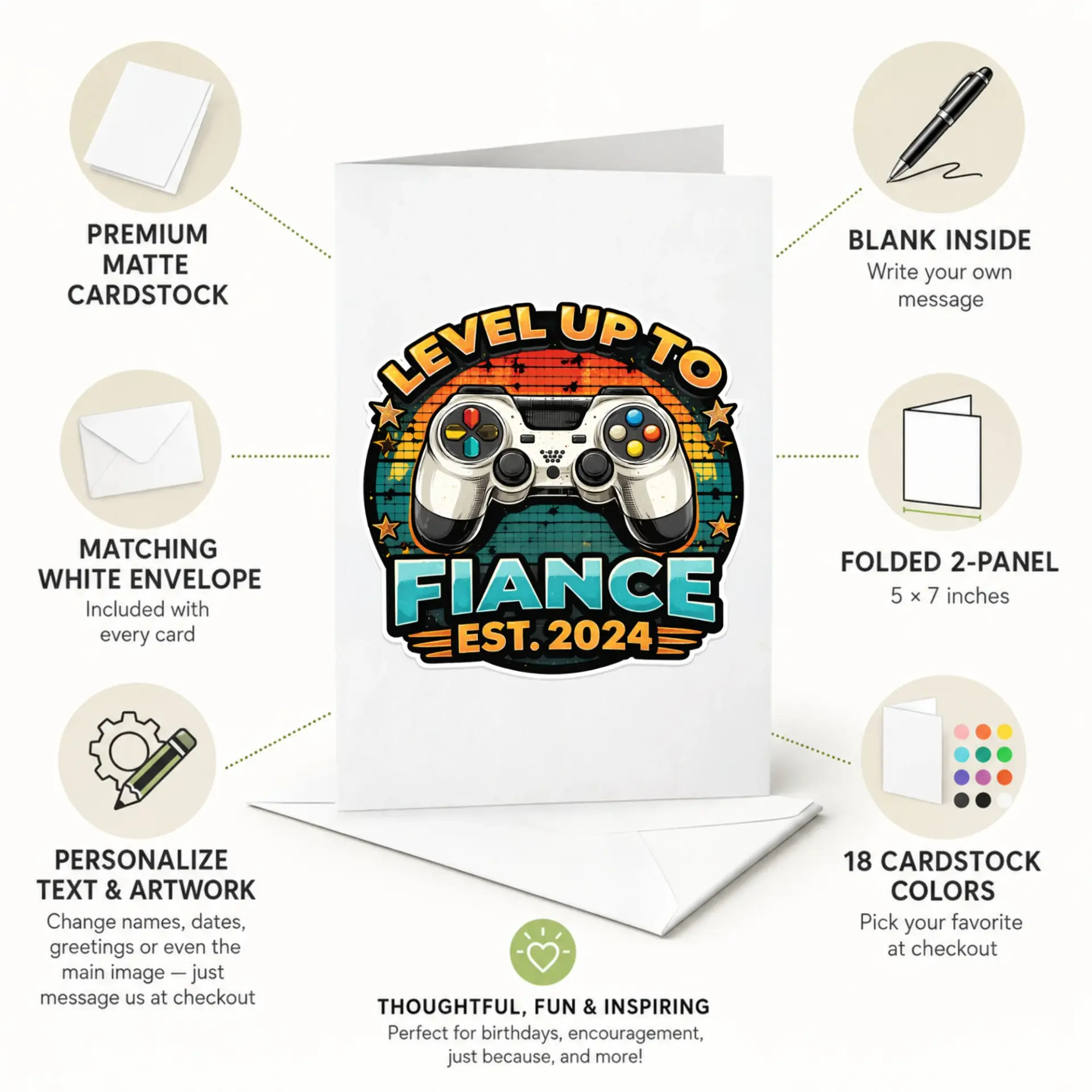 Funny Greeting Card Level up to Fiance Est 2024 Gaming Design for Engagement and Relationship Celebration