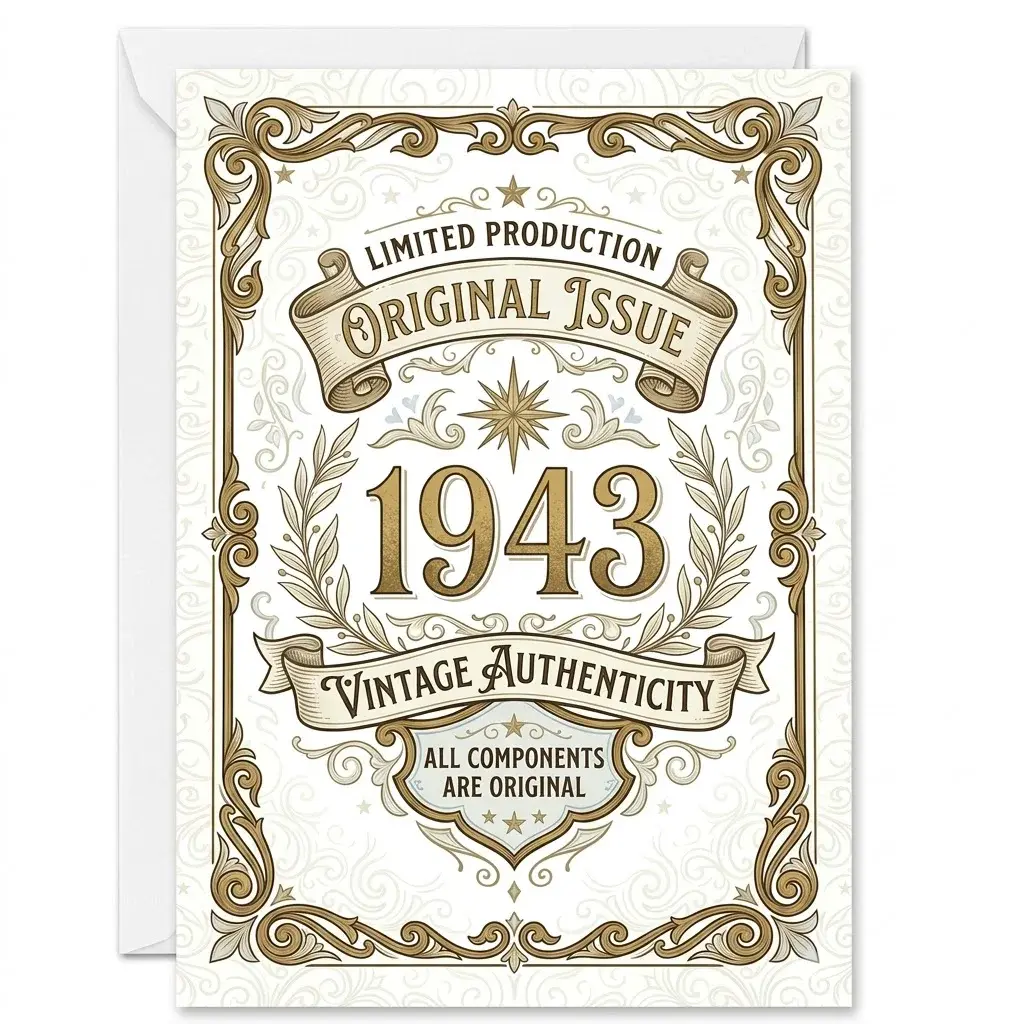 Funny 1943 Birthday Card for 80th Birthday, Vintage Original Issue Design on Premium Heavyweight Cardstock with Envelope
