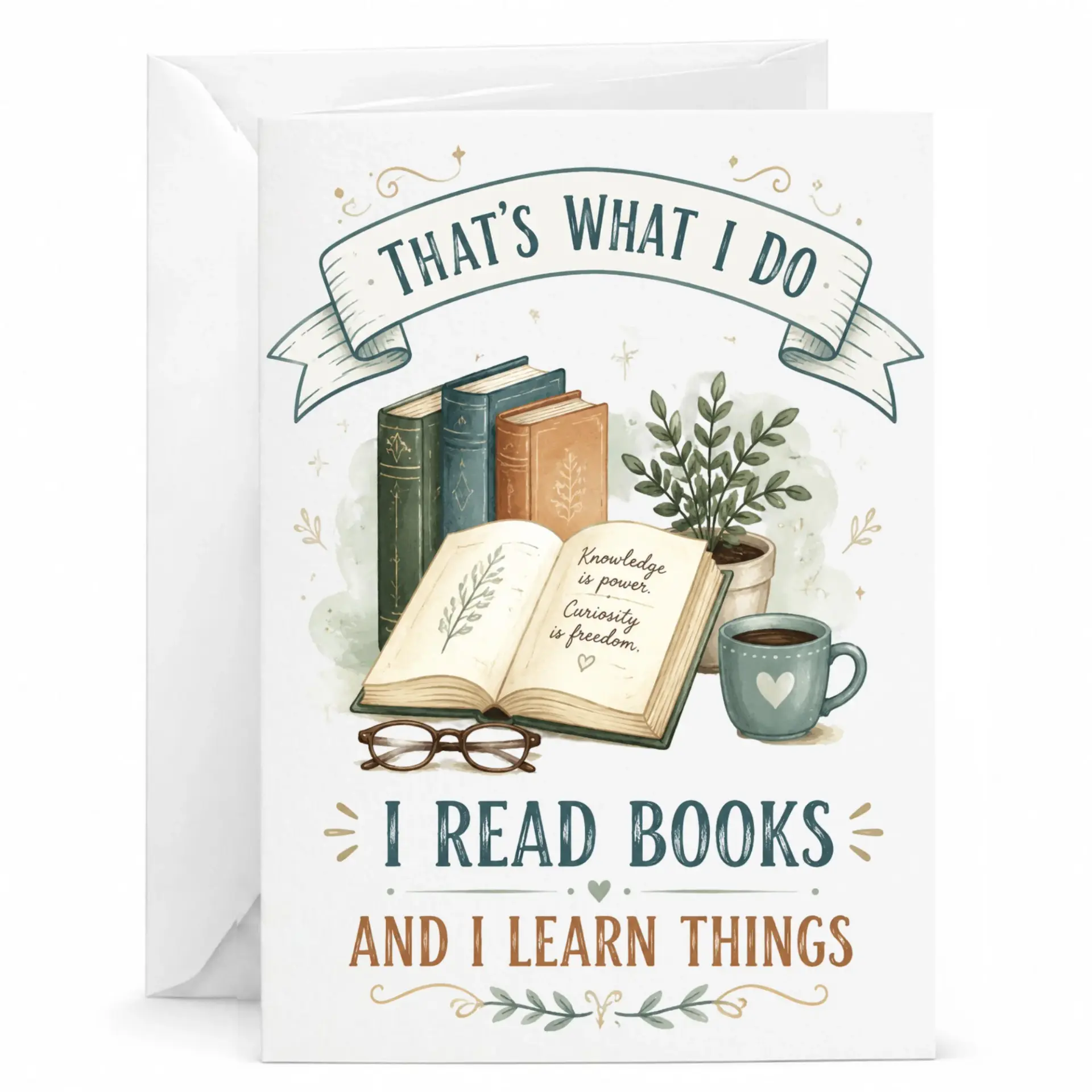 Greeting Card That Is What I Do I Read Books and I Learn Things Design for Book Lovers and Avid Readers with Envelope