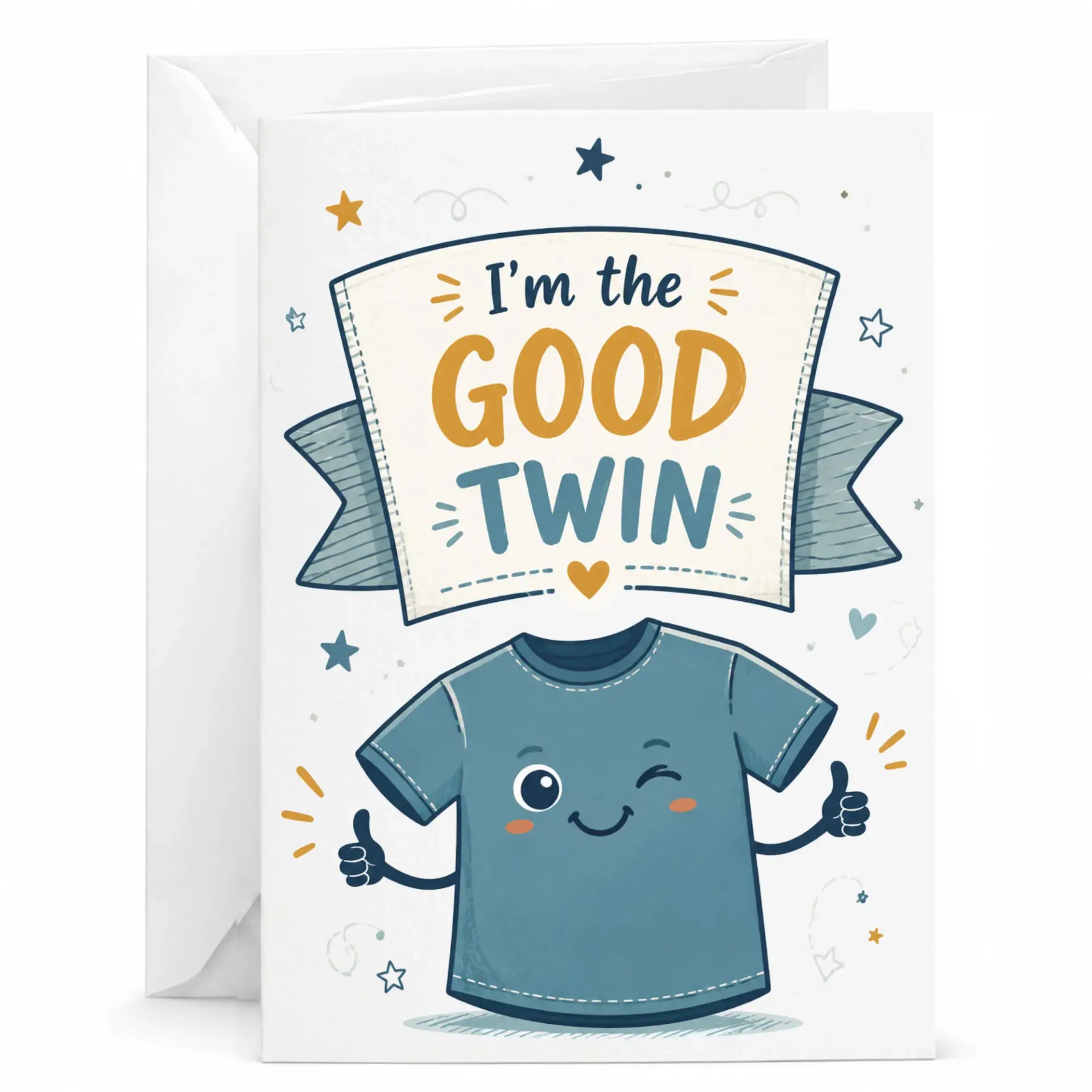 Funny Greeting Card I'm the Good Illustration Featuring a Winking T-Shirt Character Design for Siblings