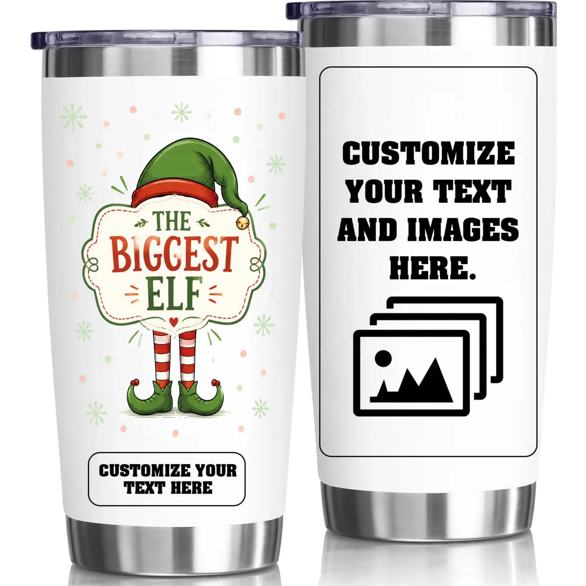 Stainless Steel Tumbler the Biggest Elf Custom Design 20oz Vacuum Insulated Cup with Splash Resistant Sliding Lid Travel Mug