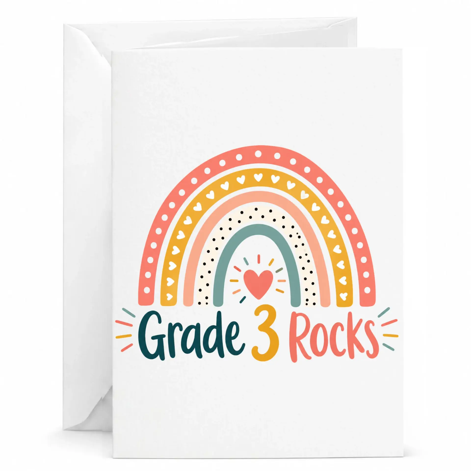 Greeting Card for Third Achievement Featuring a Colorful Rainbow and Heart Illustration Professional Print