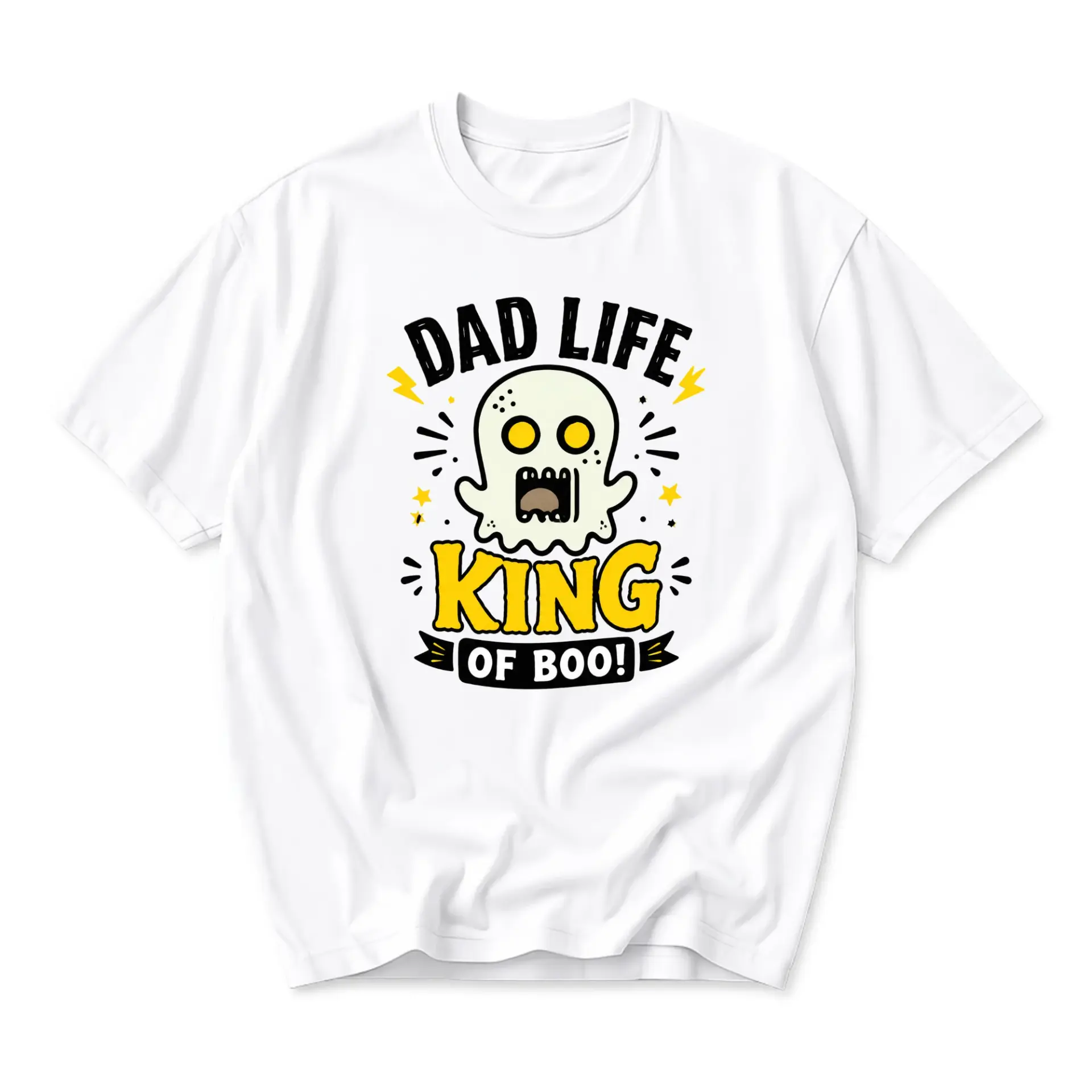 Funny Shirt Dad Life King of Boo Ghost Graphic Tee Unisex Crew Neck Short Sleeve Casual Cotton Blend Top Apparel