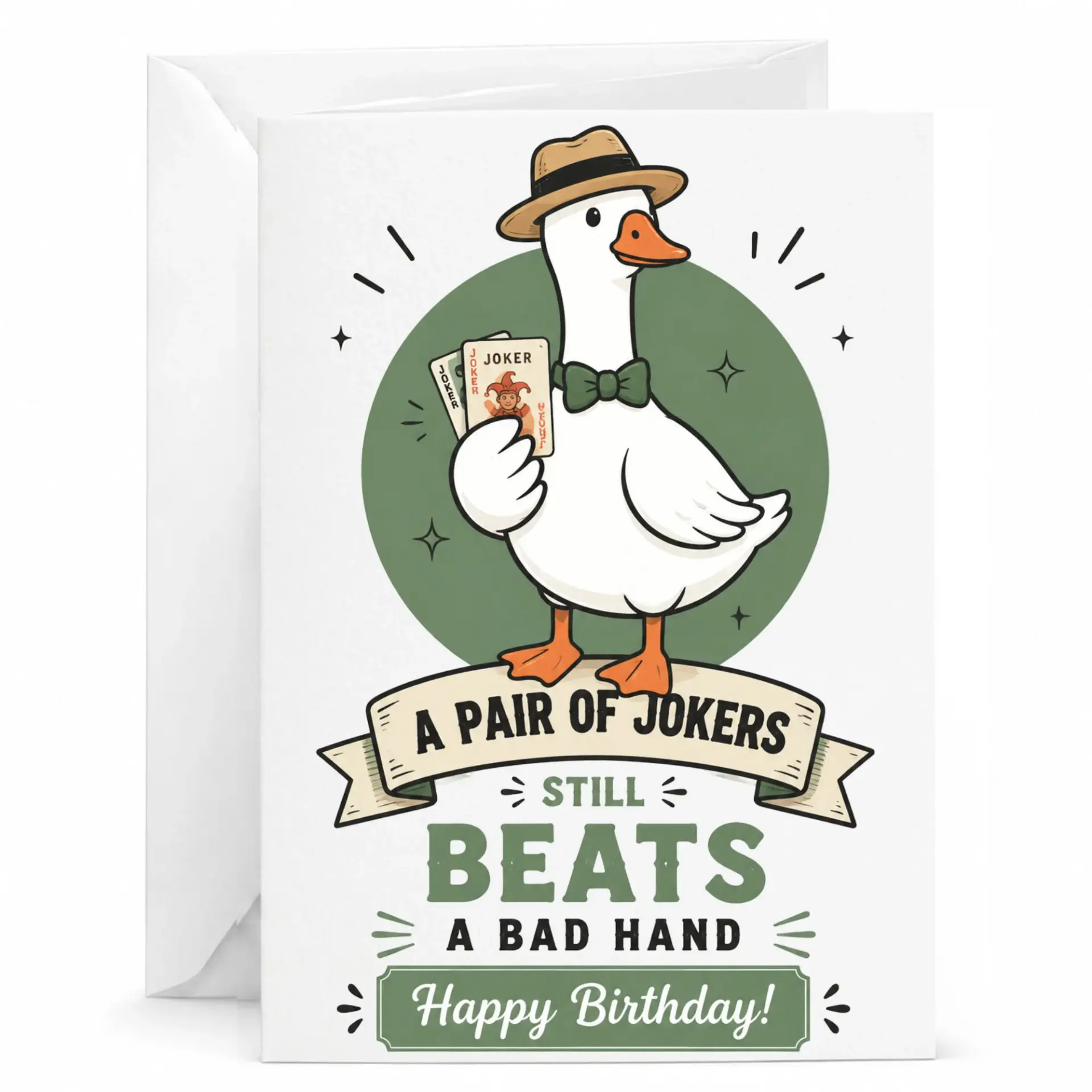 Funny Greeting Card a Pair of Jokers Still Beats a Bad Hand Featuring Whimsical Illustration Birthday