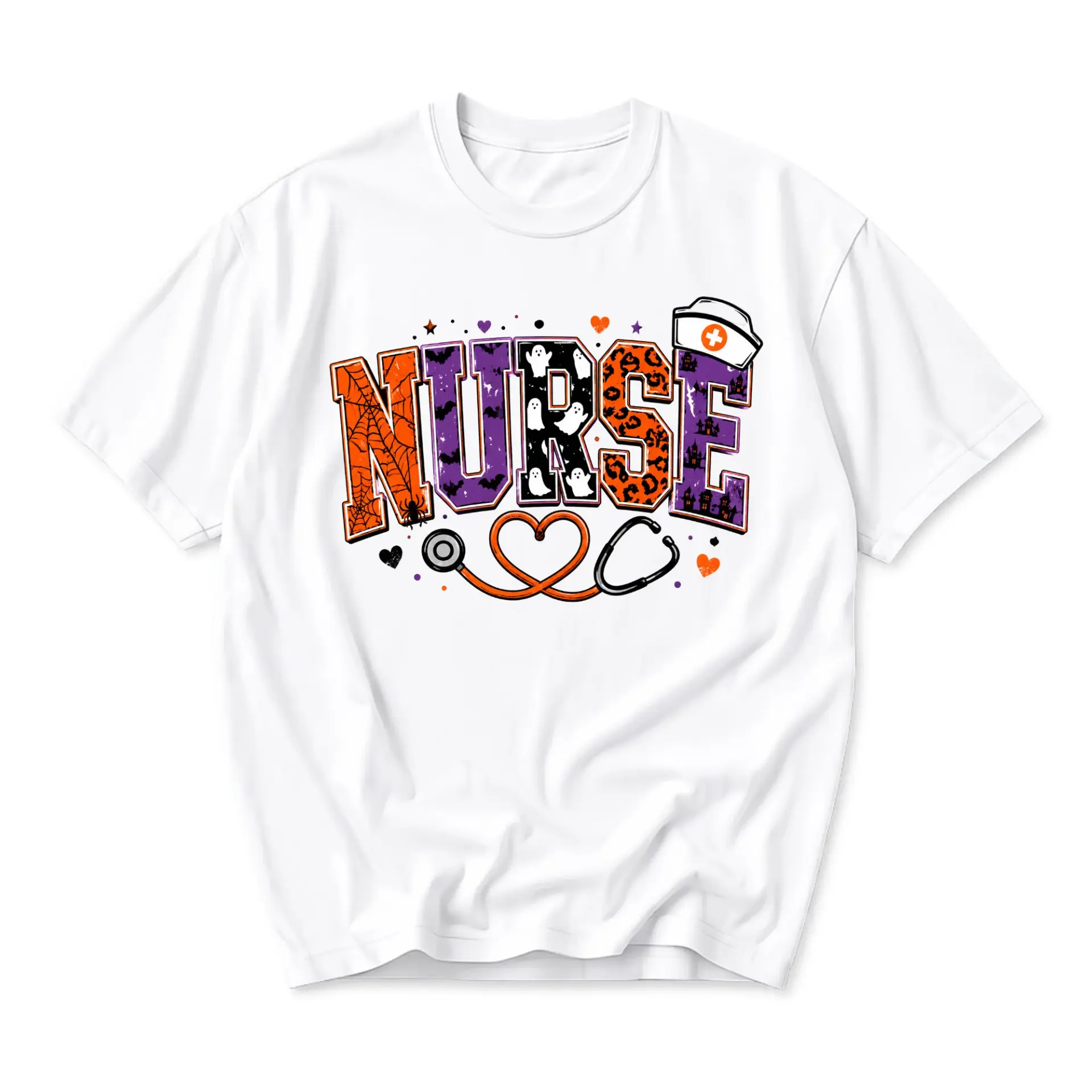Graphic Tee Nurse Halloween Spooky Celebration Shirt Festive Holiday Apparel for Medical Professionals and Staff