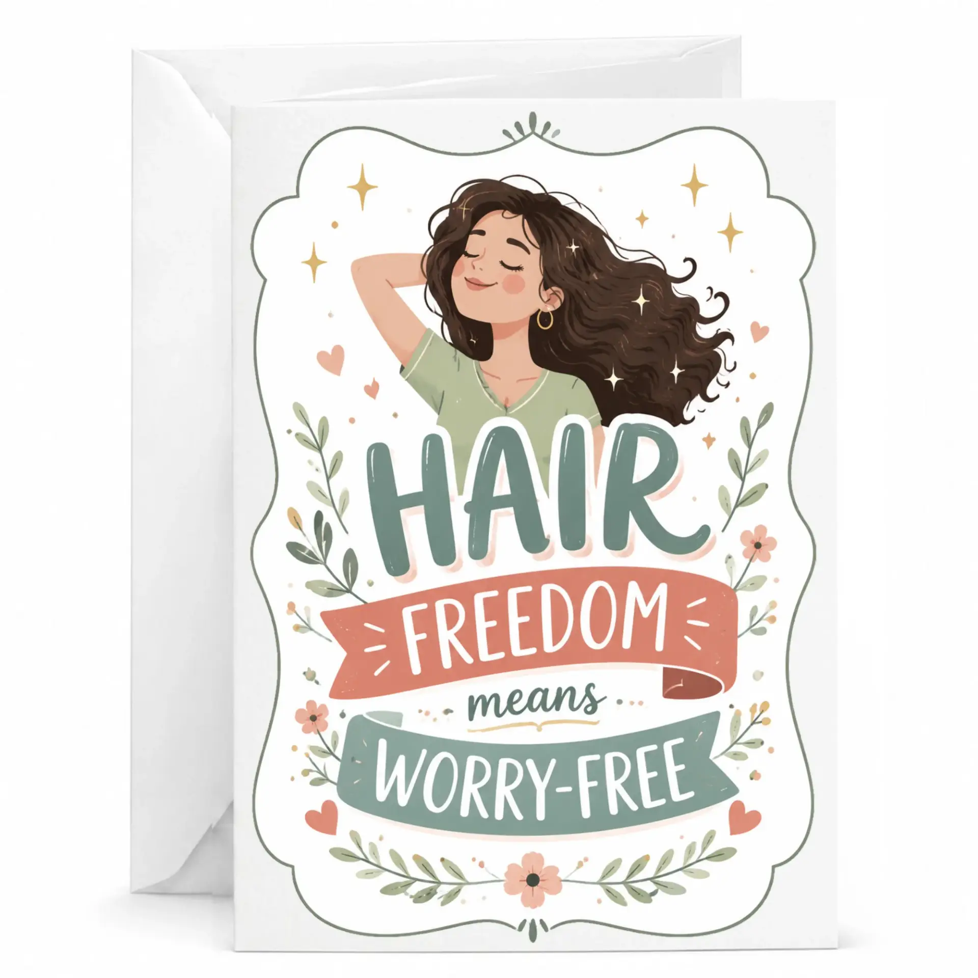 Hair Freedom Means Worry Free Greeting Card, Inspirational Art Print for Self Care, Positive Quote Stationery