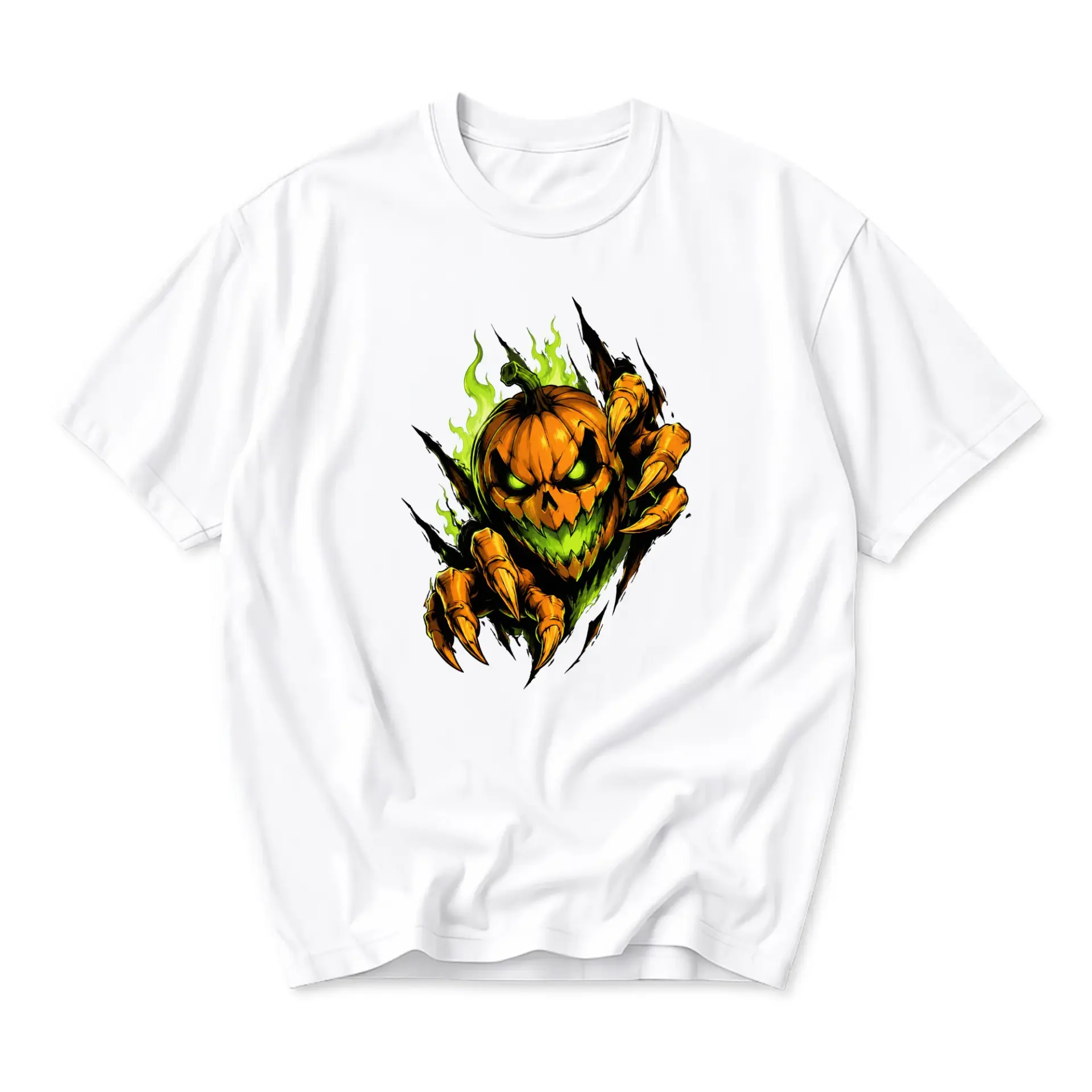 Graphic Tee Pumpkin Claw Design Unisex Cotton Crew Neck Short Sleeve Casual Fall Holiday Apparel for Daily Wear