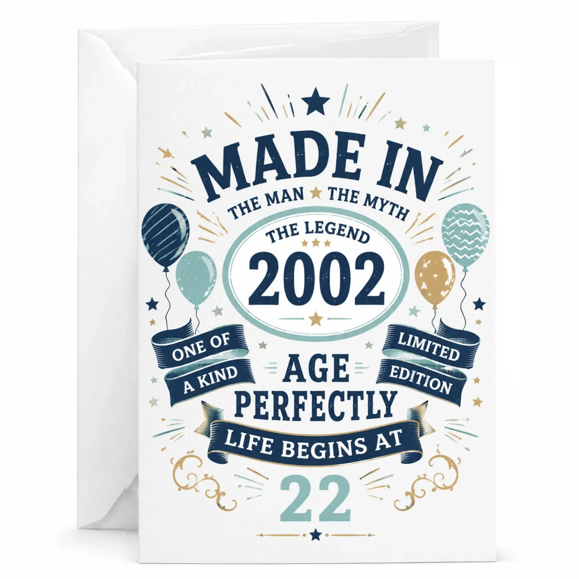 Birthday Card for 22nd Birthday Celebration Funny Vintage Style Greeting Card for Turning Twenty Two Years Old