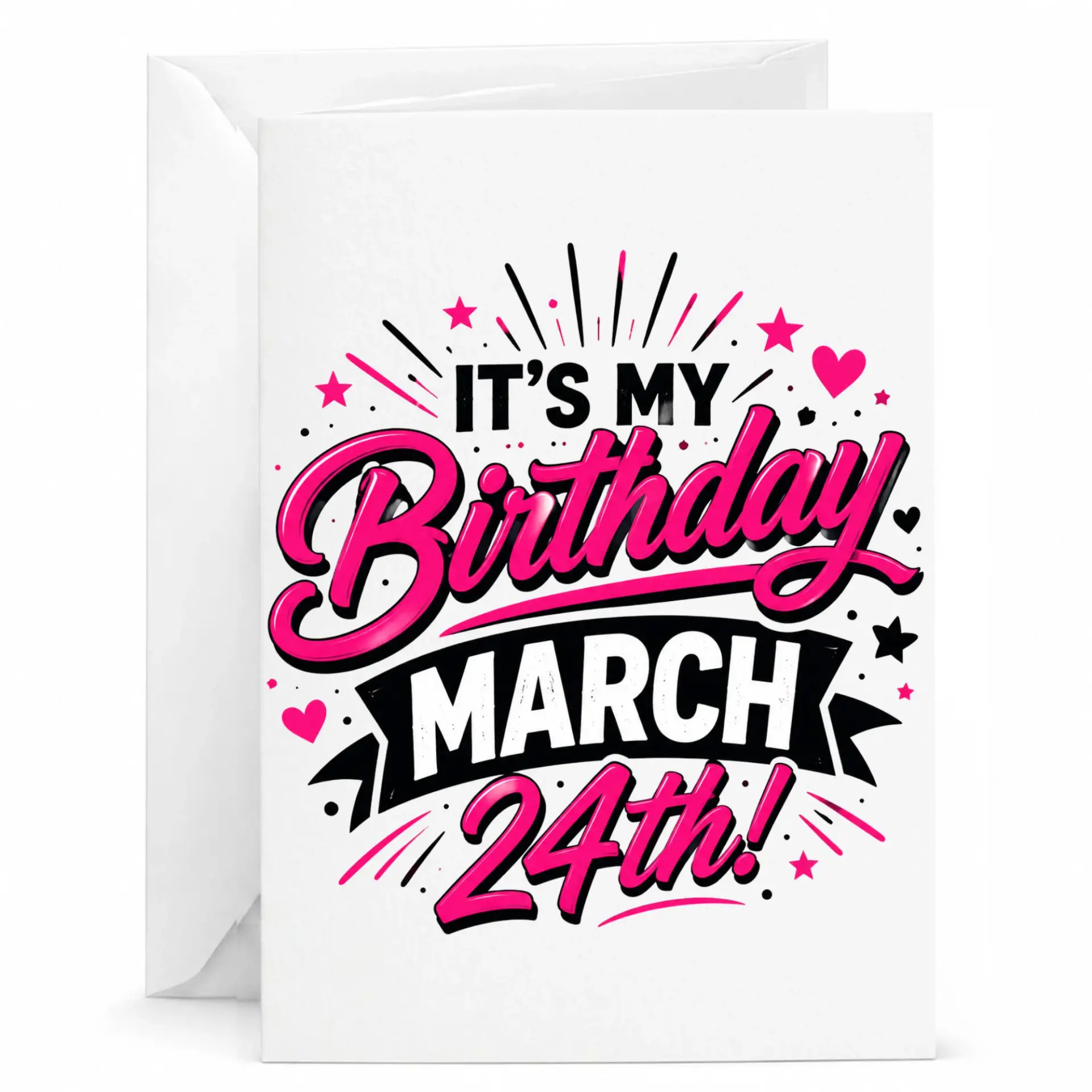 Birthday Card March 24th Celebration Note for Special Birthdays and Parties with Matching Envelope Included
