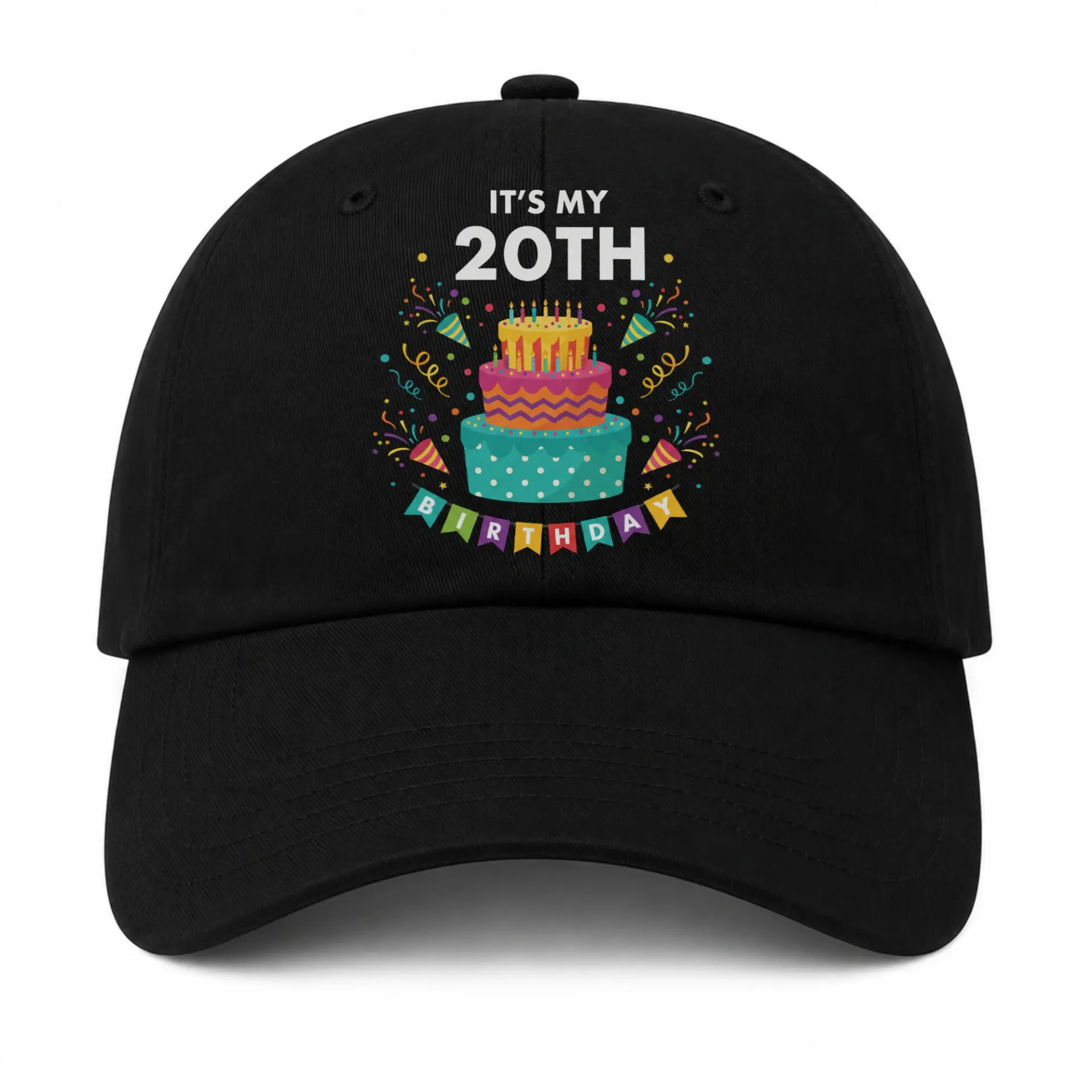 Baseball Cap Featuring a Festive Twenty Birthday Celebration Graphic Design