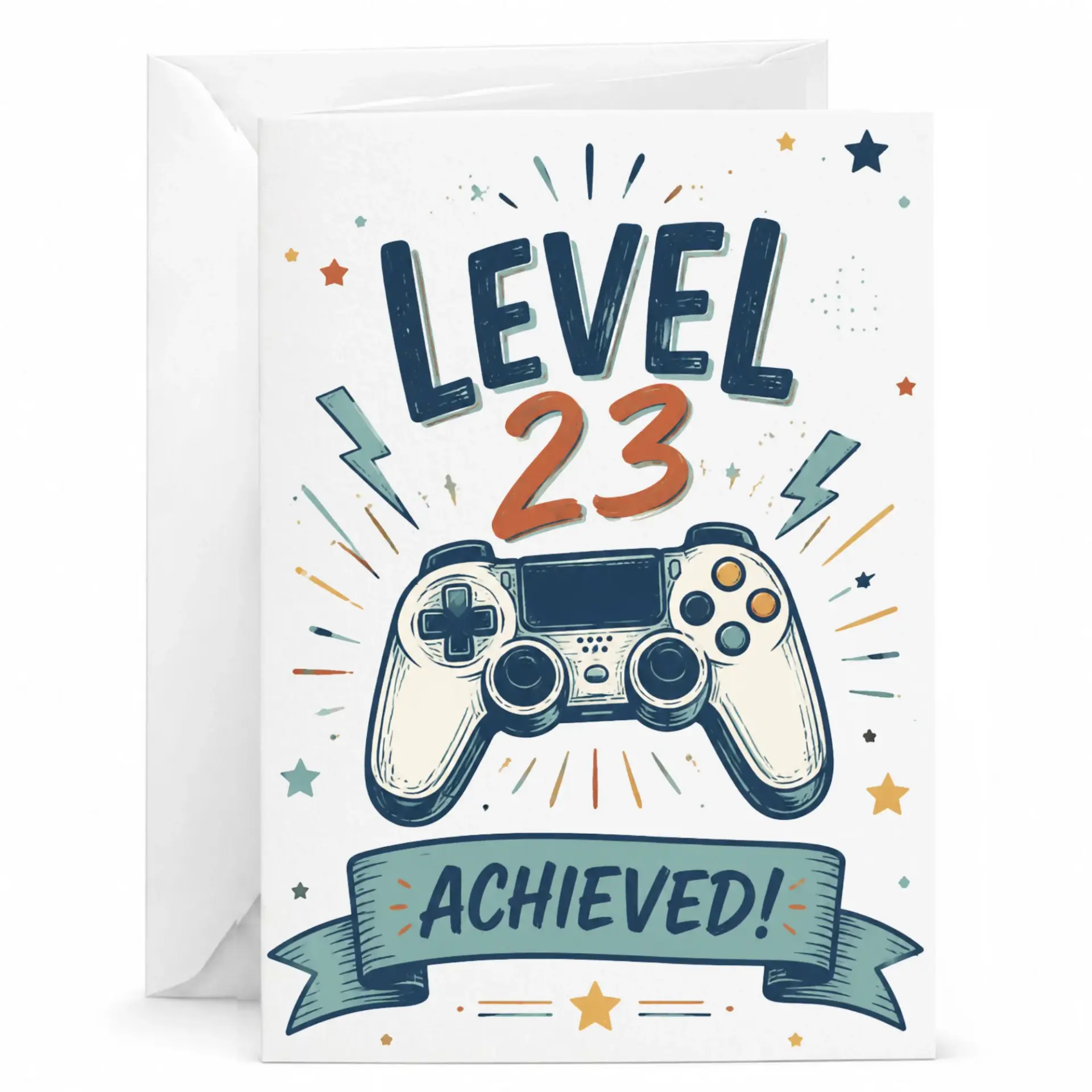 Greeting Card Level 23 Achieved Funny Video Game Theme Birthday Card for 23rd Birthday or Gaming Milestone Celebration