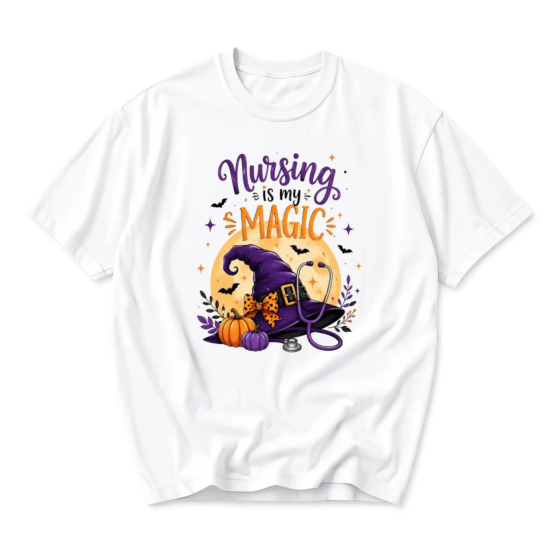 Graphic Tee Nursing Is My Magic Witch Hat Halloween Shirt for Medical Professionals and Healthcare Staff Unisex Apparel