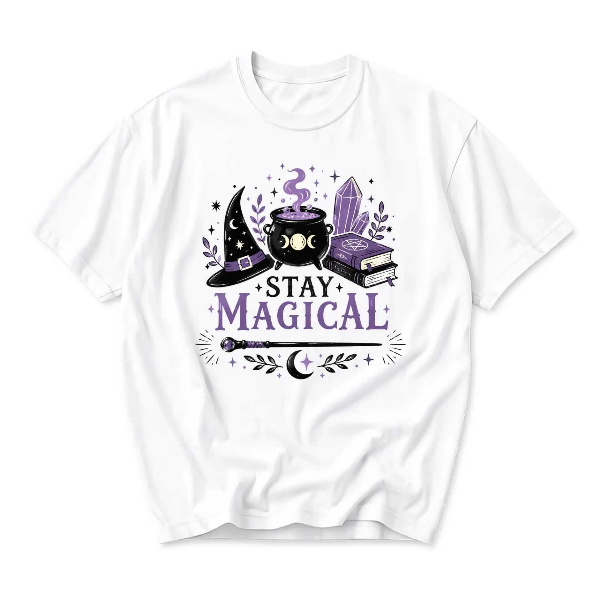 Graphic Tee Stay Magical Witchy Aesthetic Shirt Mystical Cauldron Celestial Apparel Unisex Crew Neck Casual Wear
