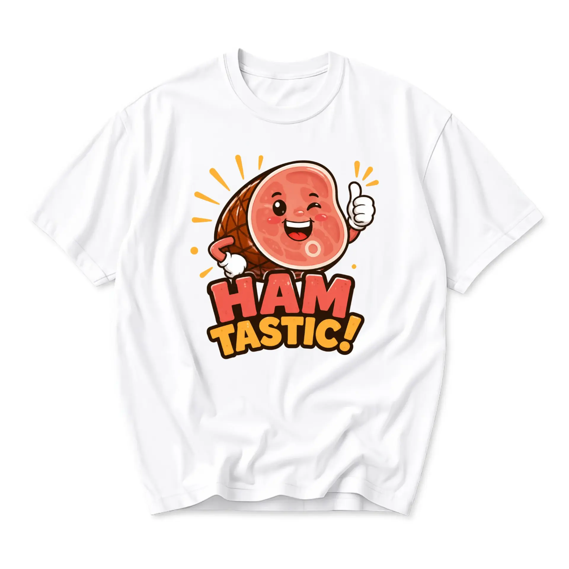 Funny Shirt Ham-Tastic Graphic Tee Cartoon Meat Illustration Unisex Casual Cotton Crew Neck Short Sleeve Top