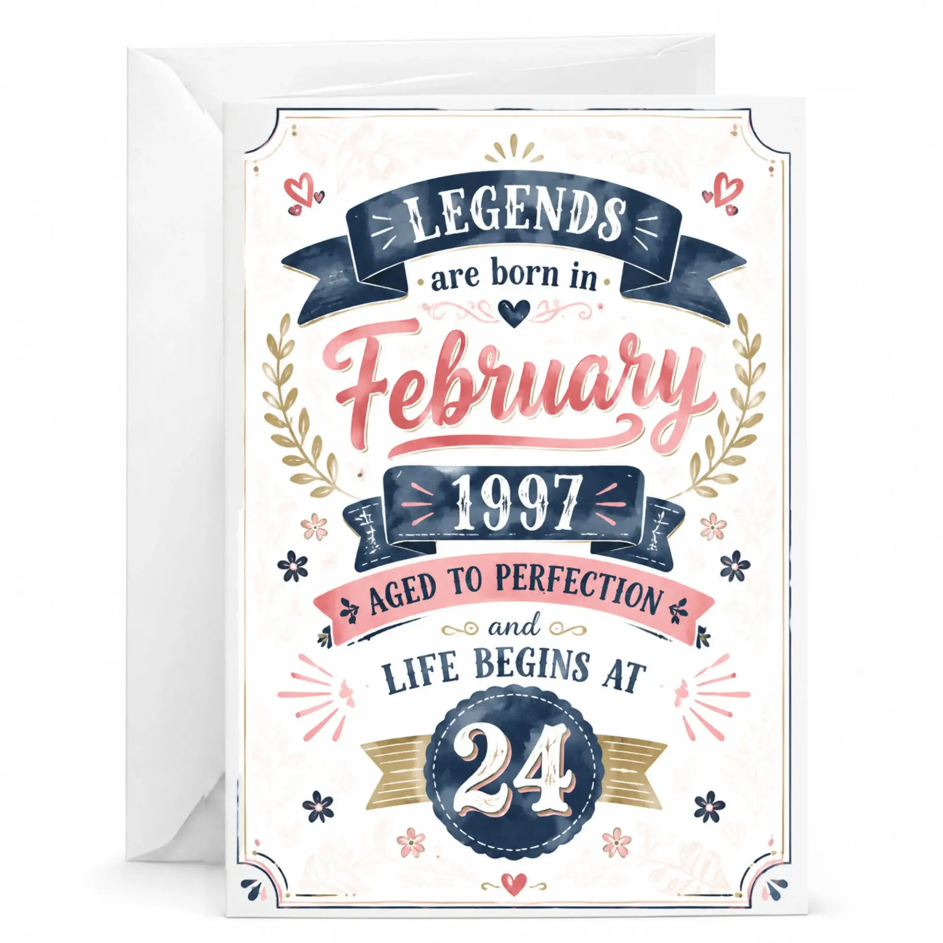 Birthday Card for February 1997 Born Legends Aged to Perfection 24th Birthday Greeting Card with Envelope
