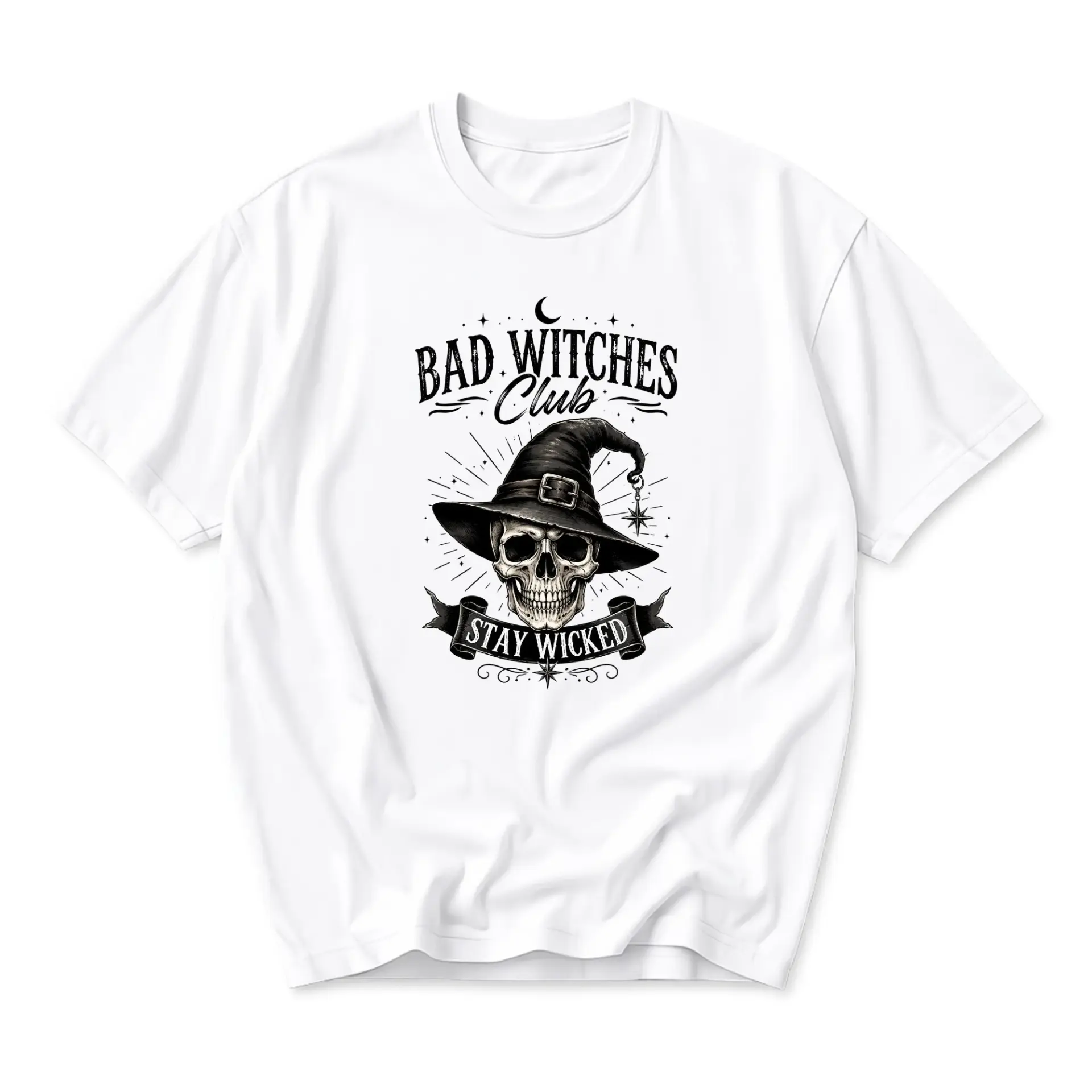 Graphic Tee Bad Witches Club Stay Wicked Skull Print Unisex Crew Neck Casual Everyday Short Sleeve Cotton T-Shirt