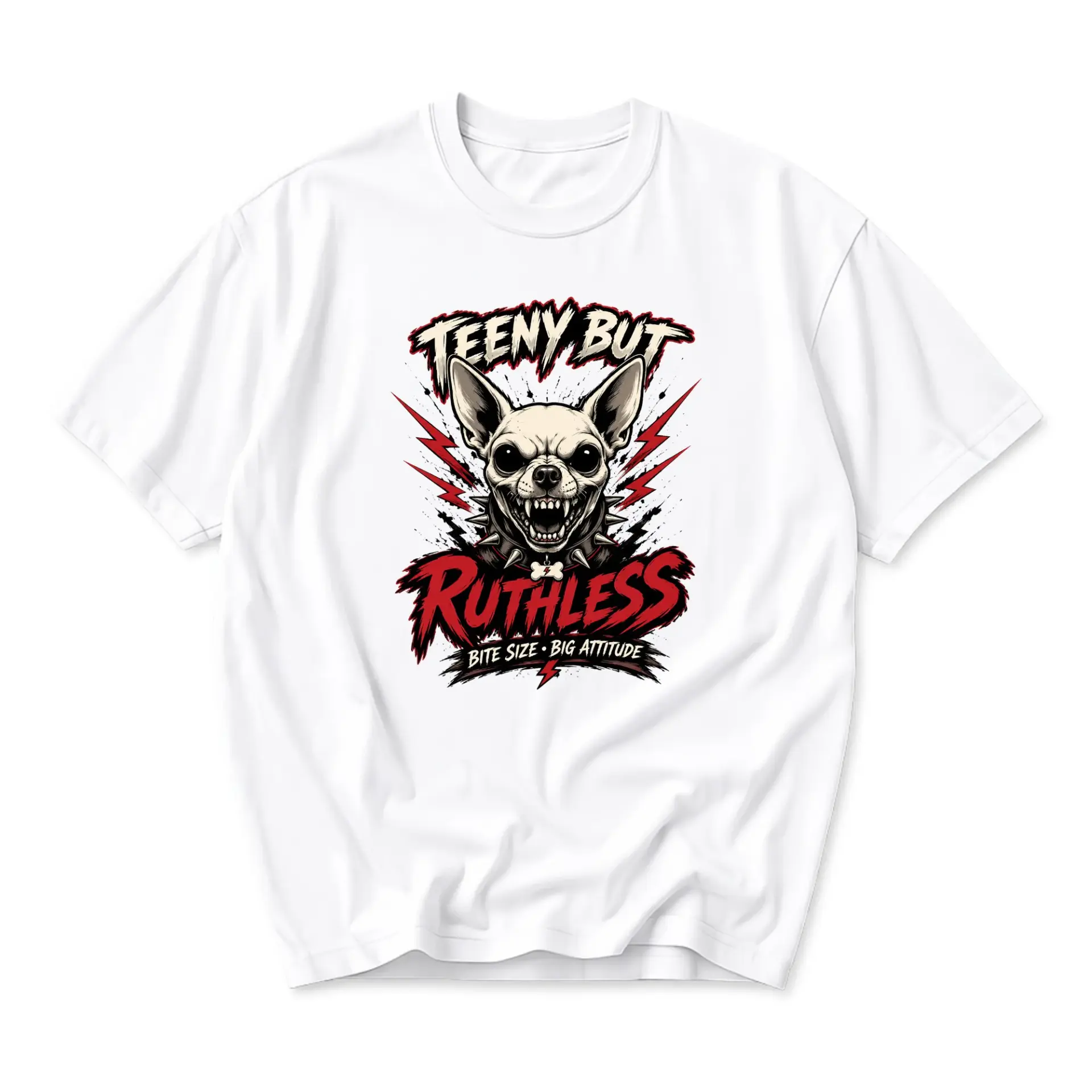 Graphic Tee Teeny but Ruthless Chihuahua Design Funny Unisex Crew Neck T-Shirt for Casual Everyday Wear