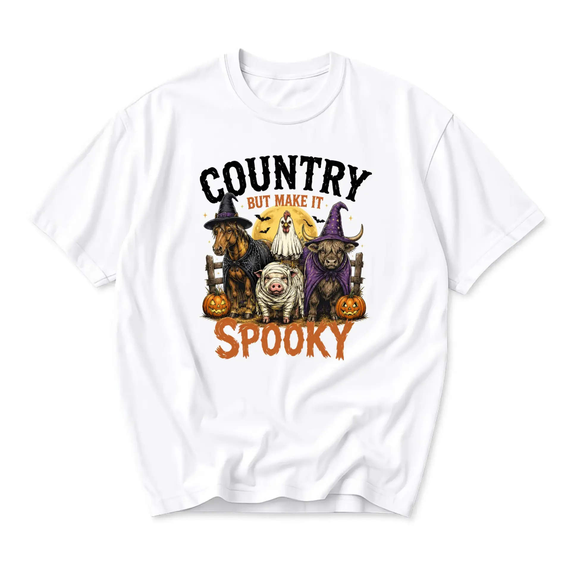Graphic Tee Unisex Crew Neck Shirt Country but Make It Spooky Farm Animal Halloween Theme Comfortable Casual Apparel