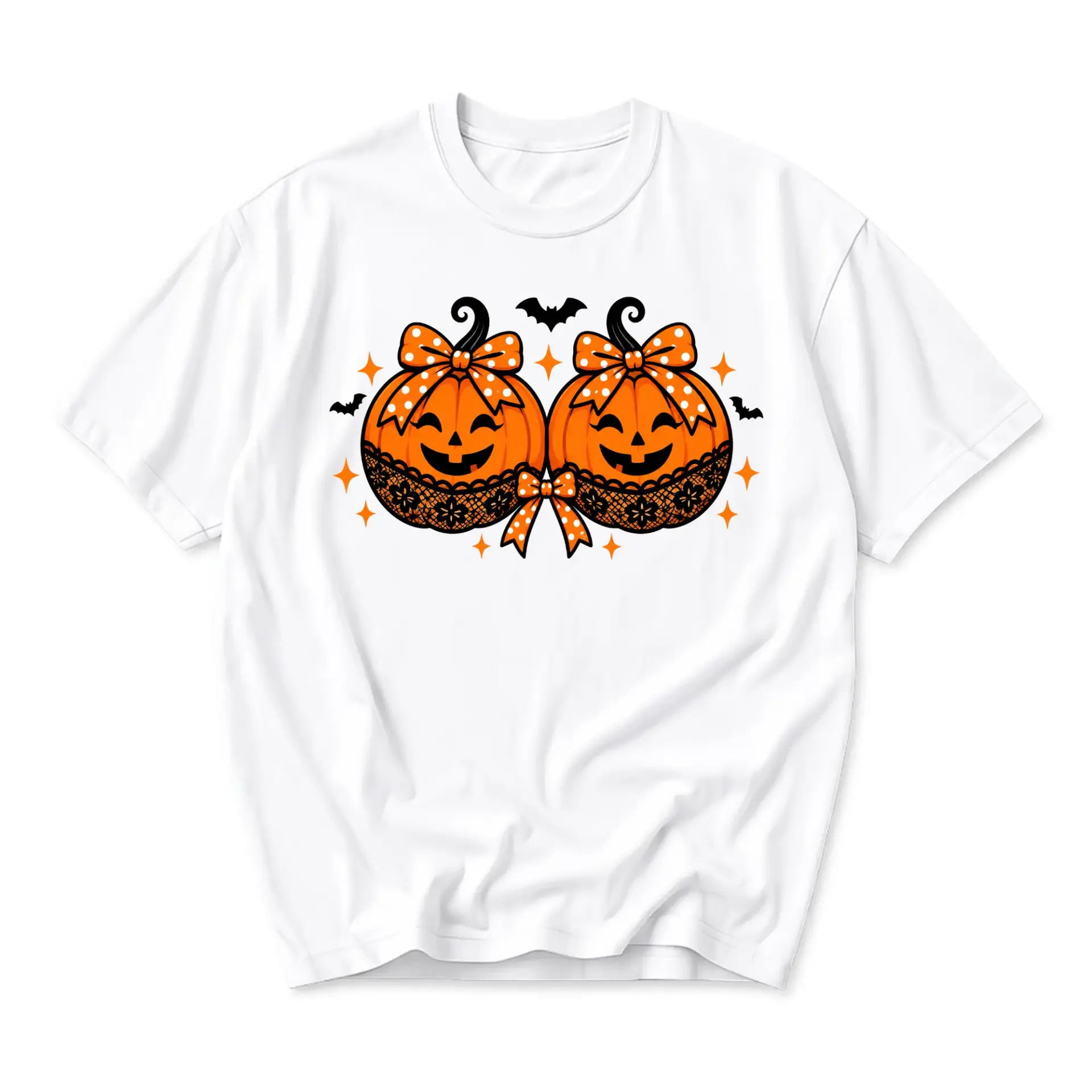 Graphic Tee Cute Halloween Pumpkins Design Unisex Crew Neck Short Sleeve Casual Cotton Blend Shirt for Everyday Wear