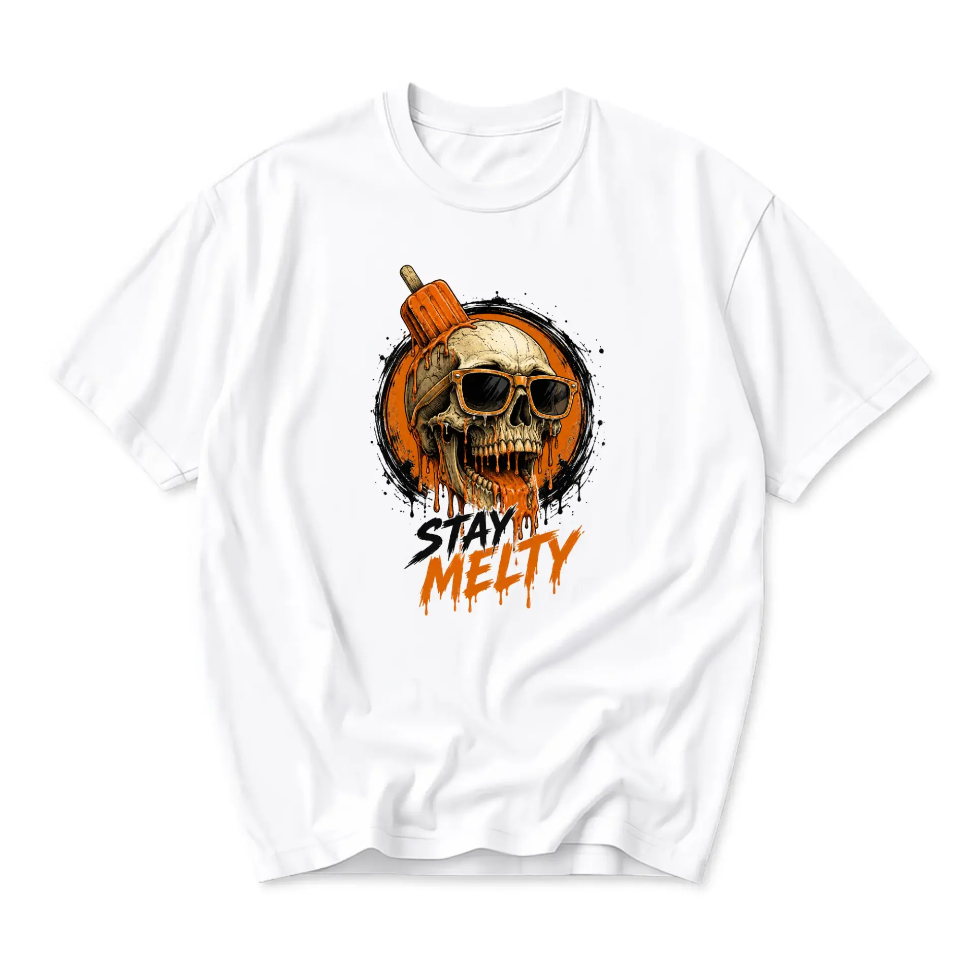Graphic Tee Stay Melty Skull Design Unisex Short Sleeve Shirt Casual Cotton Blend Crew Neck Apparel for Everyday Wear