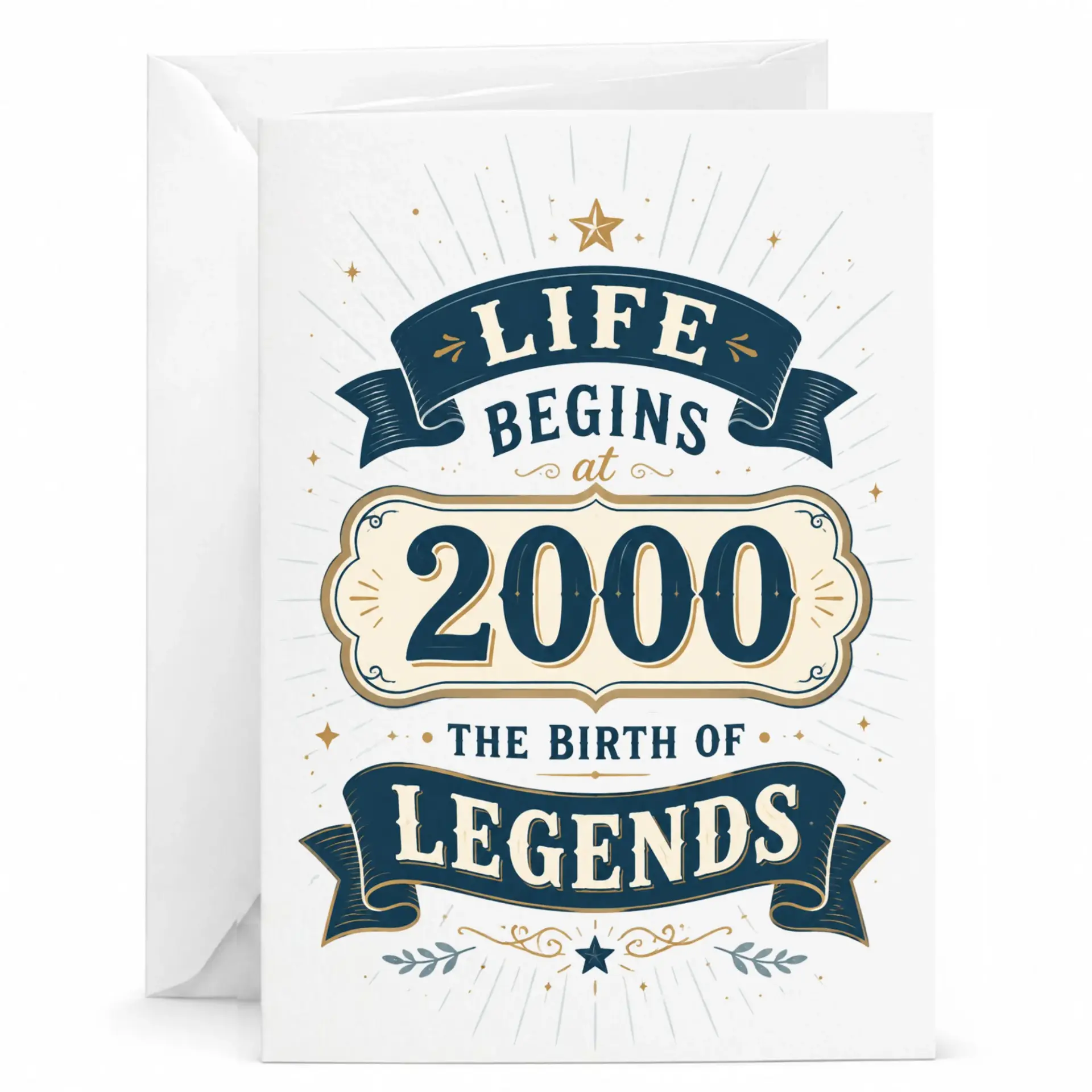 Greeting Card Life Begins at 2000 the Birth of Legends Vintage Style Birthday Card for Milestone Celebration
