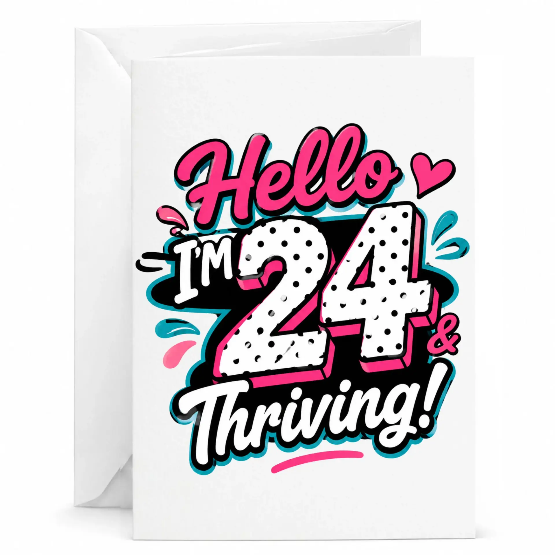 Birthday Card Hello I Am 24 and Thriving Fun Typography Greeting Card for Twenty Fourth Birthday Celebration