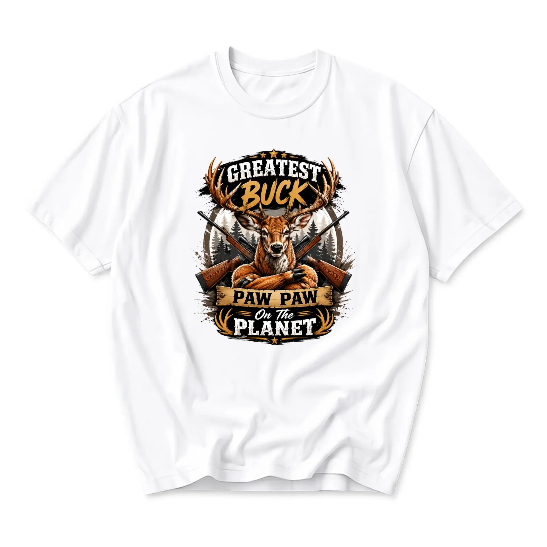 Funny Shirt Greatest Buck Paw Paw on the Planet Graphic Tee Unisex Crew Neck Casual Everyday Wear Outdoors Enthusiast