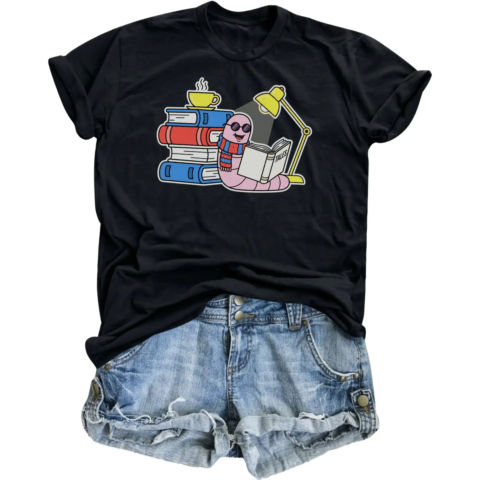Graphic Tee Bookworm Reading Tales Funny Shirt Unisex Cotton Apparel for Casual Wear Literature Lovers and Readers