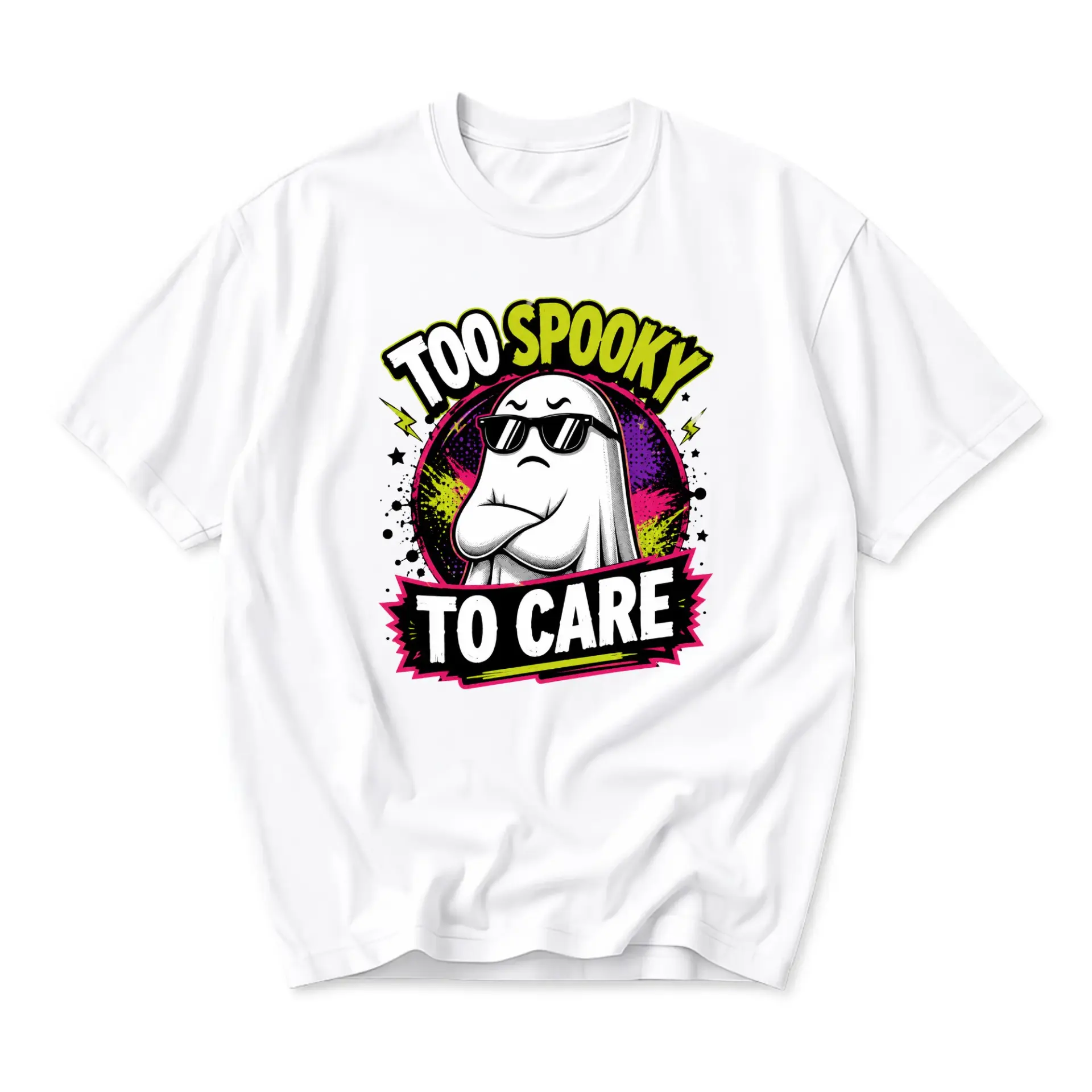 Funny Shirt Too Spooky to Care Graphic Tee Unisex Crew Neck Casual Cotton Blend Apparel for Everyday Wear