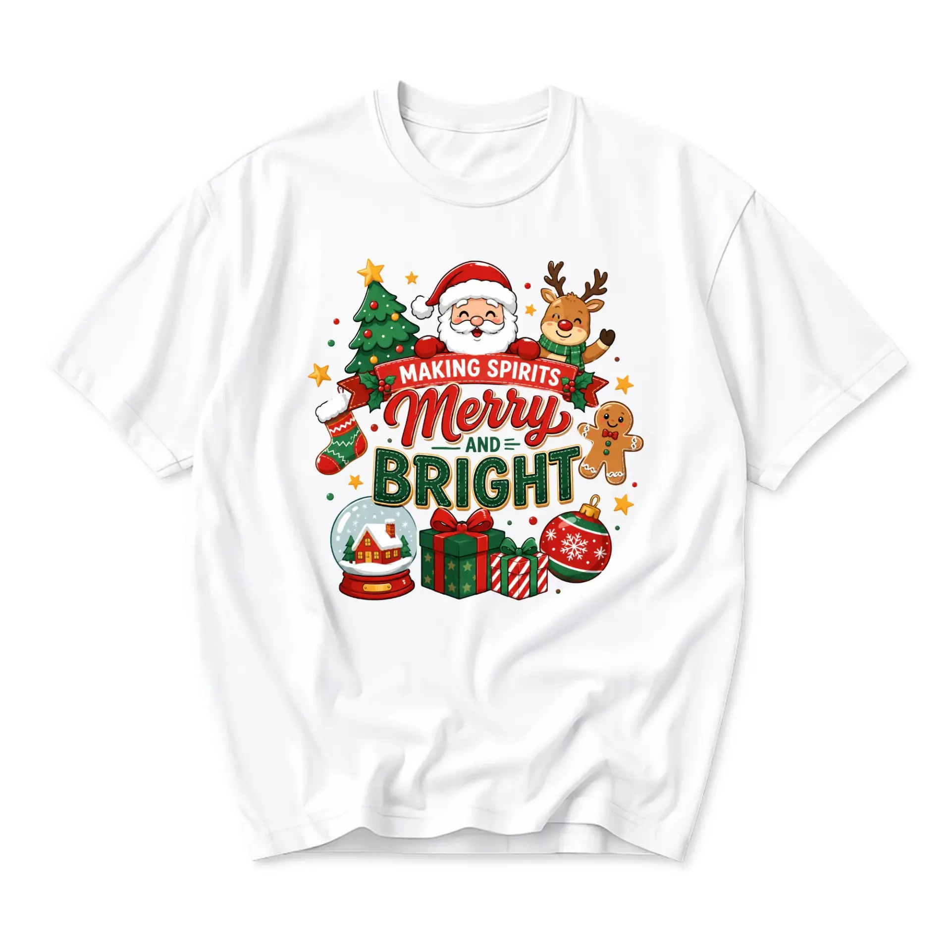 Funny Shirt Making Spirits Merry and Bright Holiday Graphic Tee Unisex Casual Short Sleeve Cotton Blend Crew Neck Top