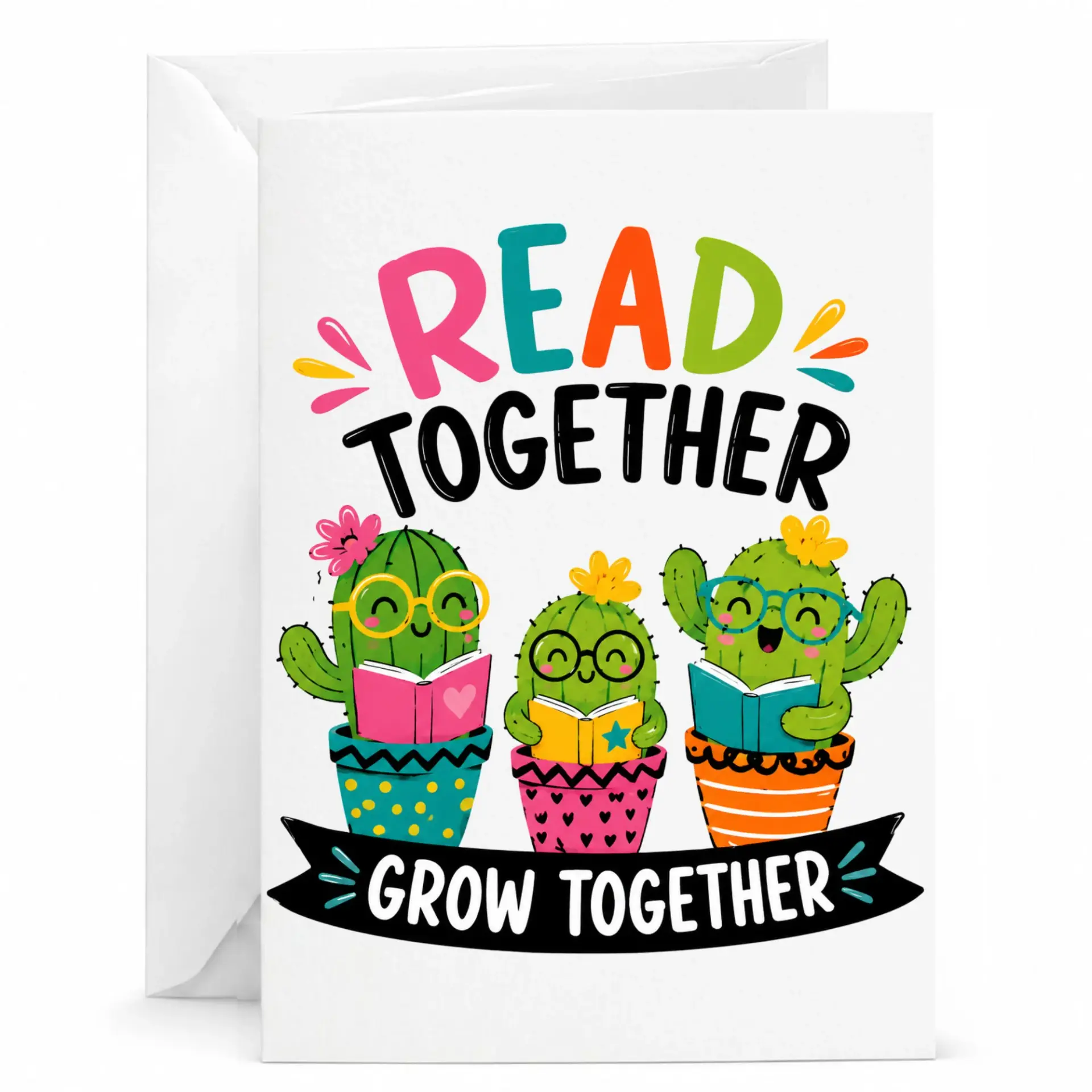 Greeting Card Read Together Cute Book Lovers Stationery Note for Birthdays and Encouragement
