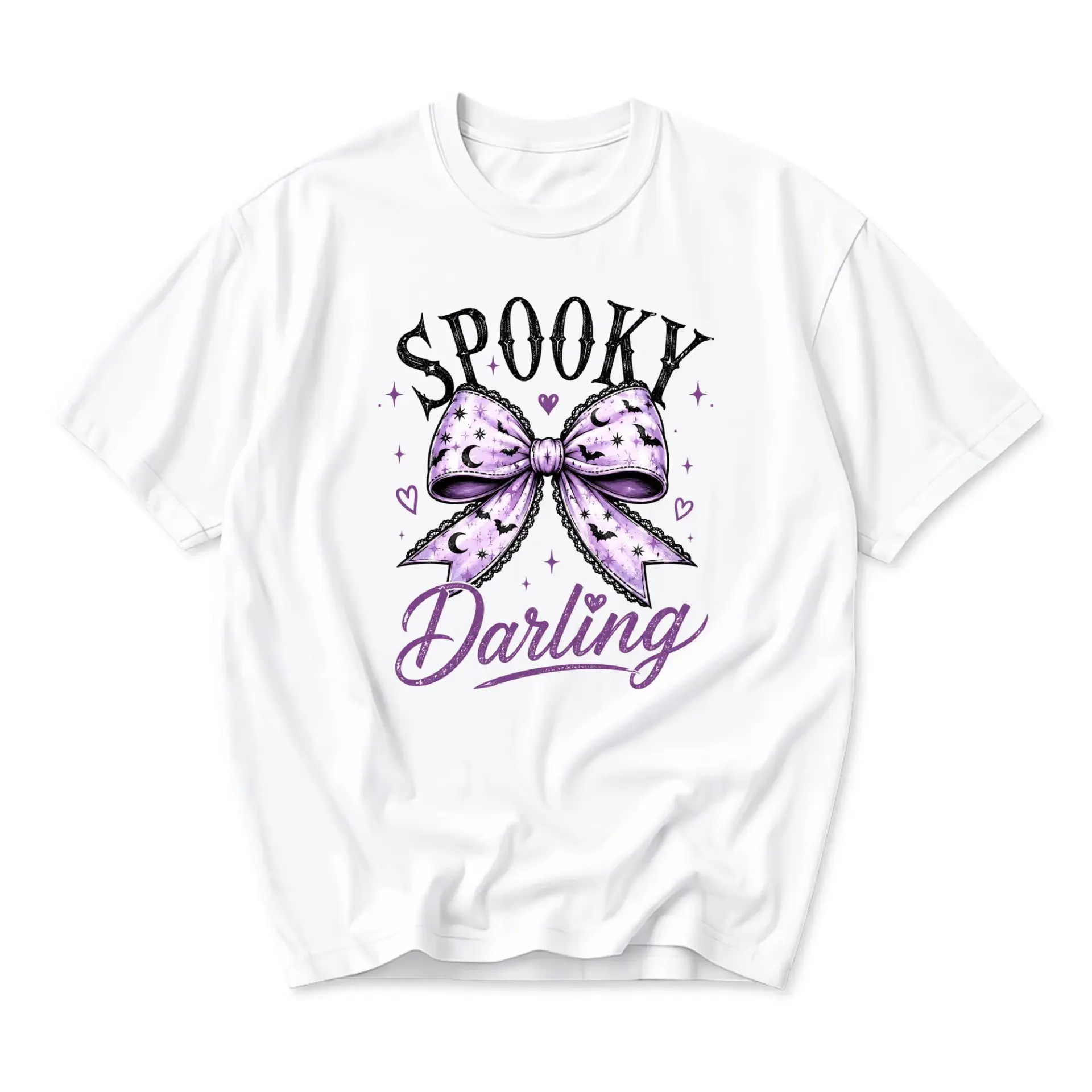 Graphic Tee Spooky Darling Bow T-Shirt Aesthetic Halloween Ribbon Unisex Cotton Crew Neck Casual Everyday Apparel White